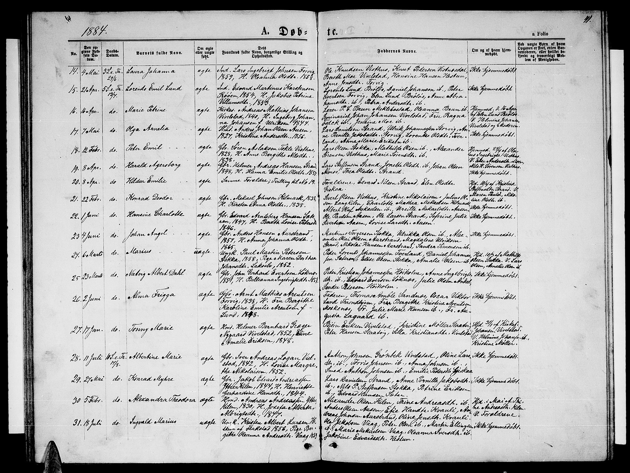 Ministerialprotokoller, klokkerbøker og fødselsregistre - Nordland, SAT/A-1459/819/L0276: Parish register (copy) no. 819C02, 1869-1887, p. 41