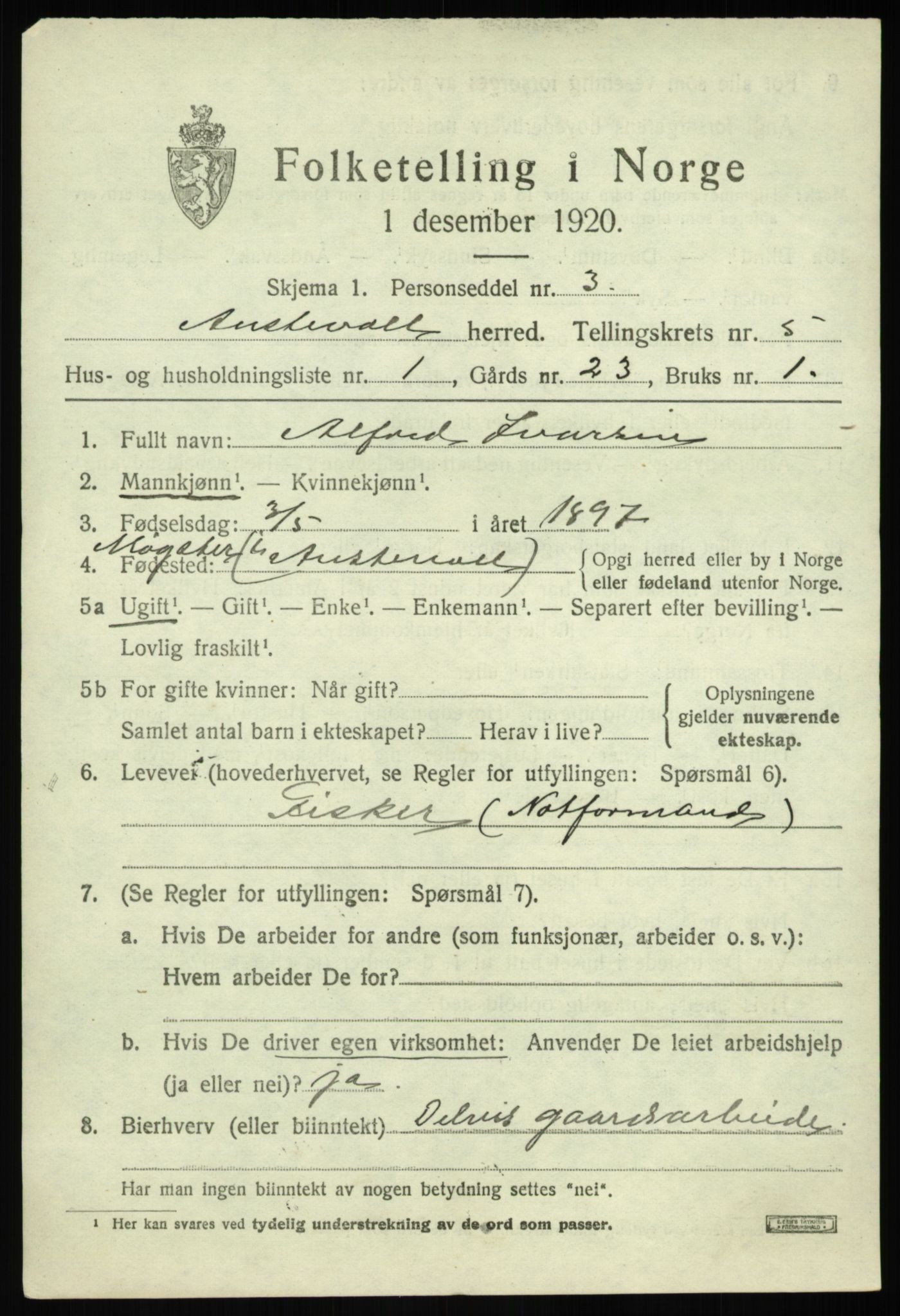 SAB, 1920 census for Austevoll, 1920, p. 2960