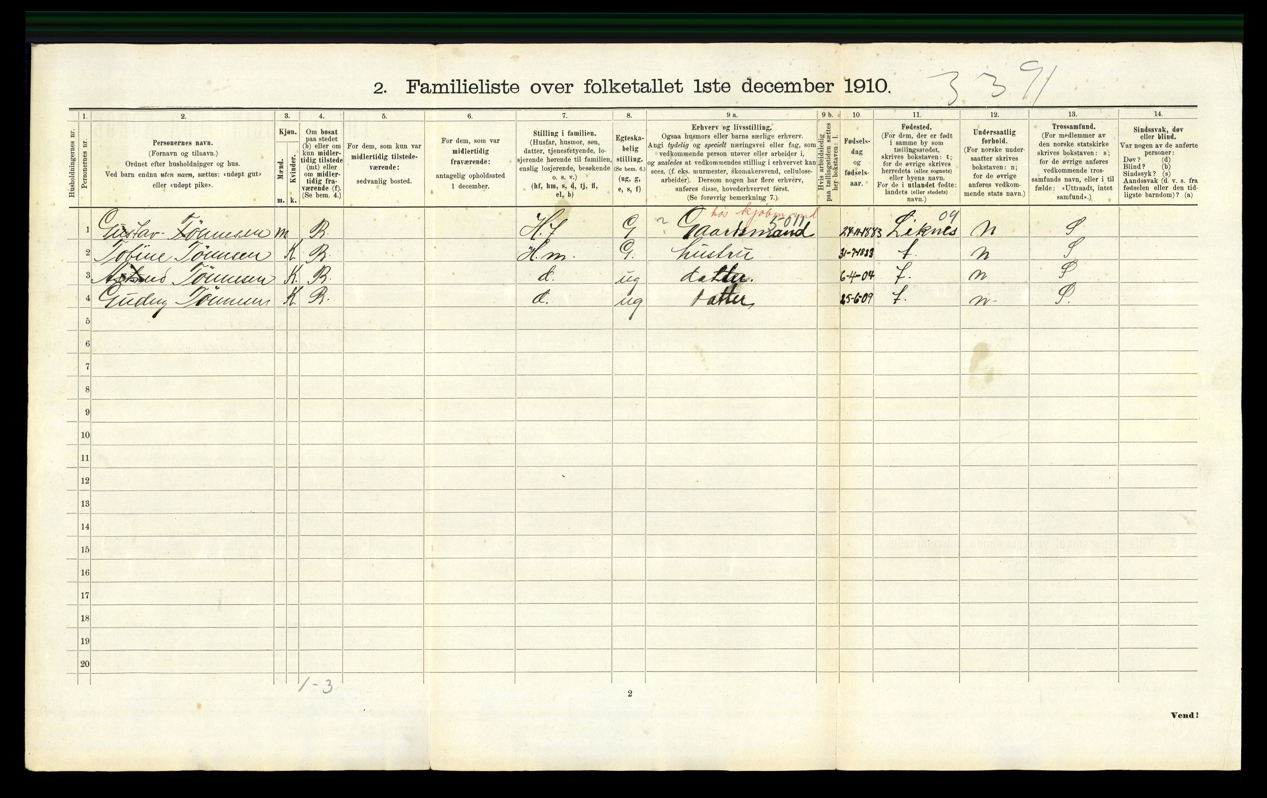 RA, 1910 census for Kristiansand, 1910, p. 2457