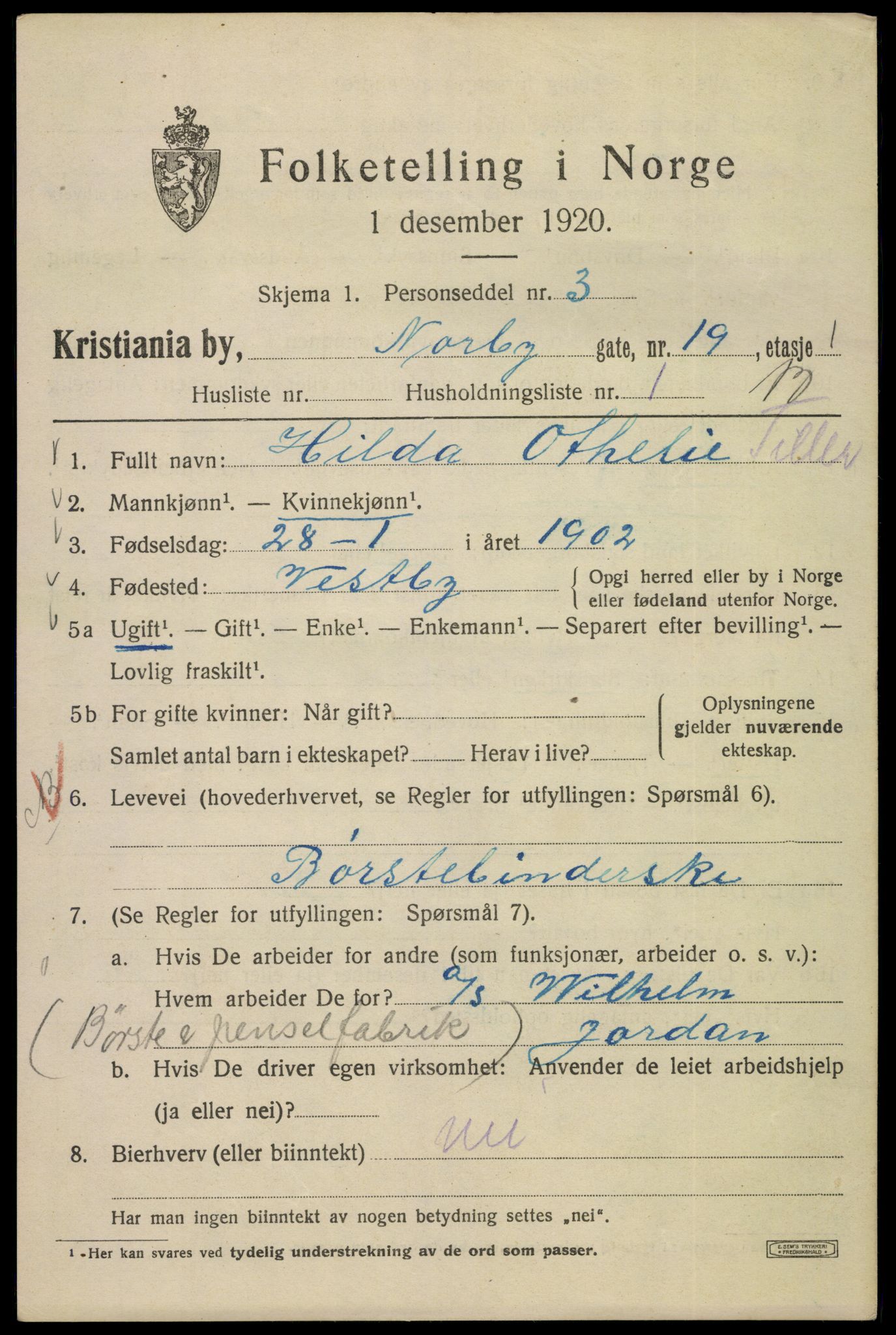 SAO, 1920 census for Kristiania, 1920, p. 419615