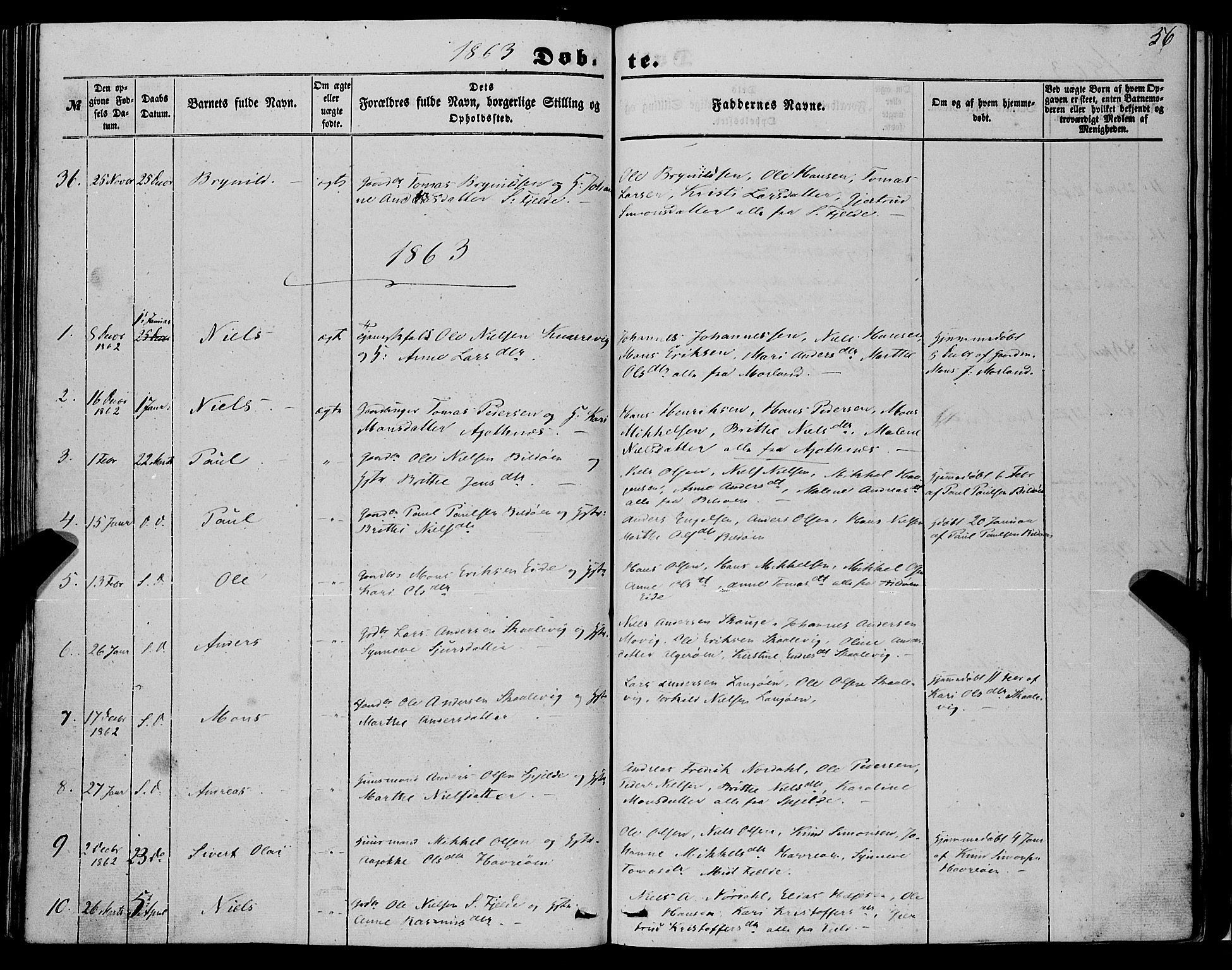 Fjell sokneprestembete, SAB/A-75301/H/Haa: Parish register (official) no. A 2, 1847-1864, p. 56