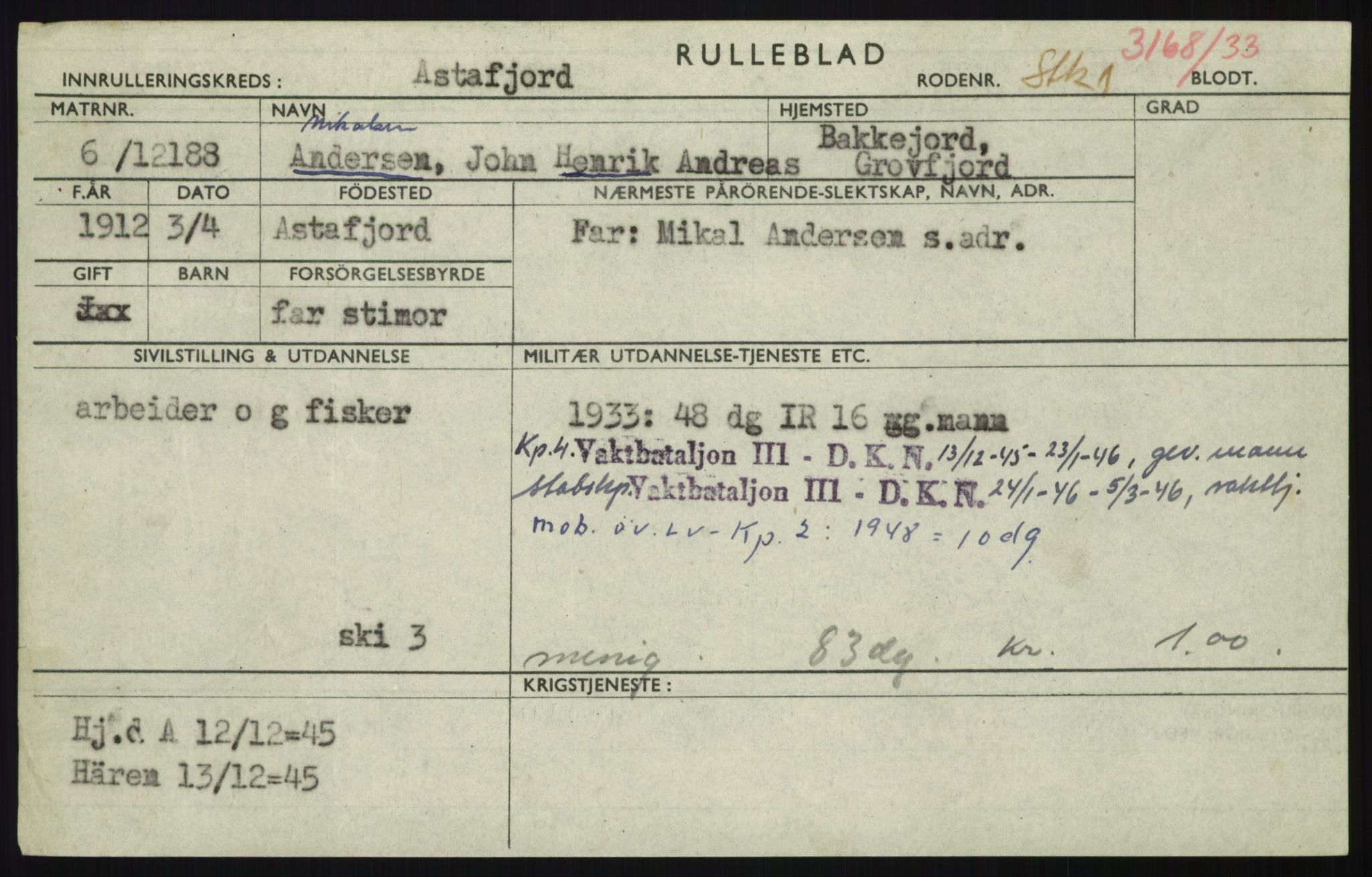 Forsvaret, Troms infanteriregiment nr. 16, AV/RA-RAFA-3146/P/Pa/L0017: Rulleblad for regimentets menige mannskaper, årsklasse 1933, 1933, p. 803