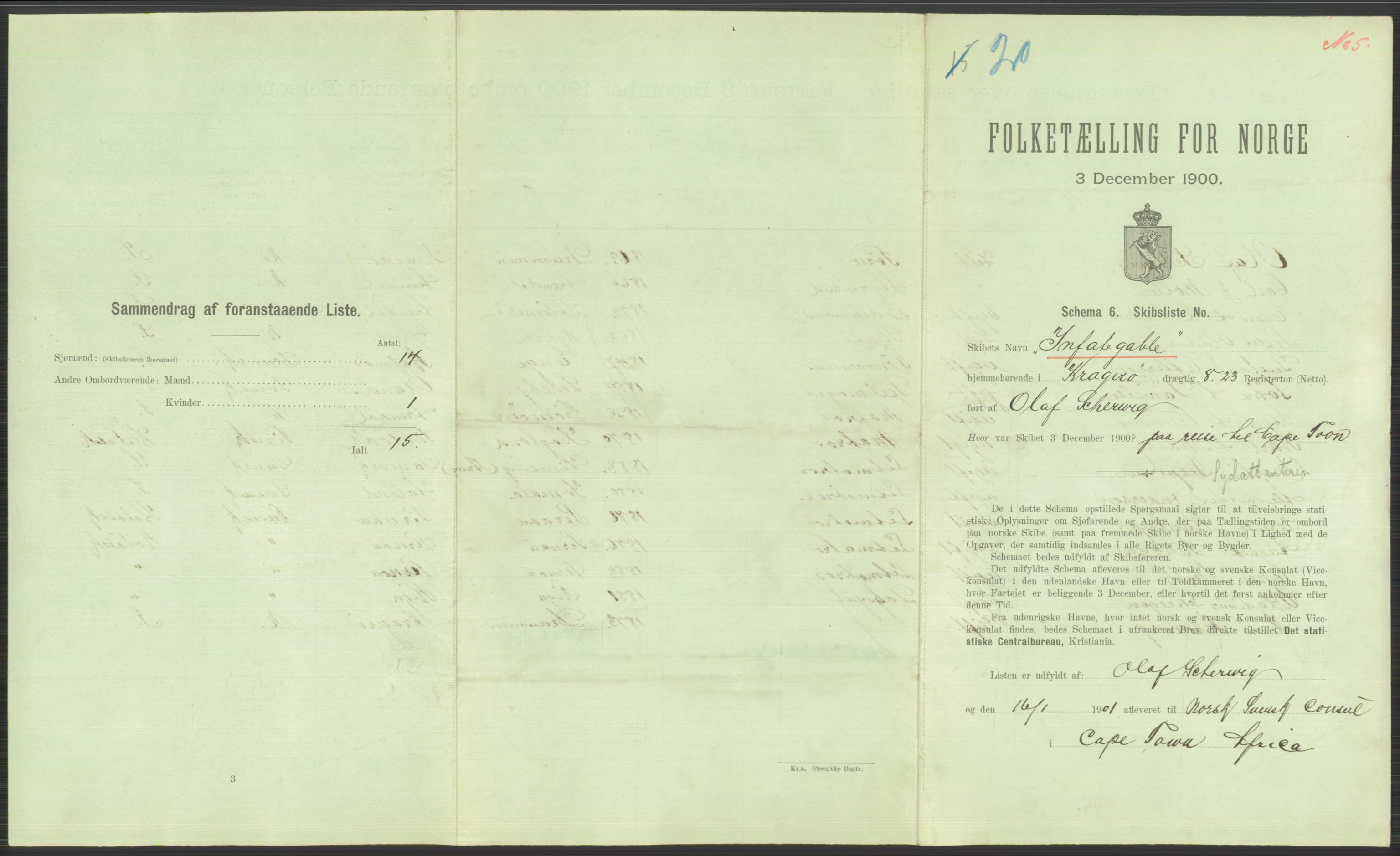 RA, 1900 Census - ship lists from ships in Norwegian harbours, harbours abroad and at sea, 1900, p. 6059