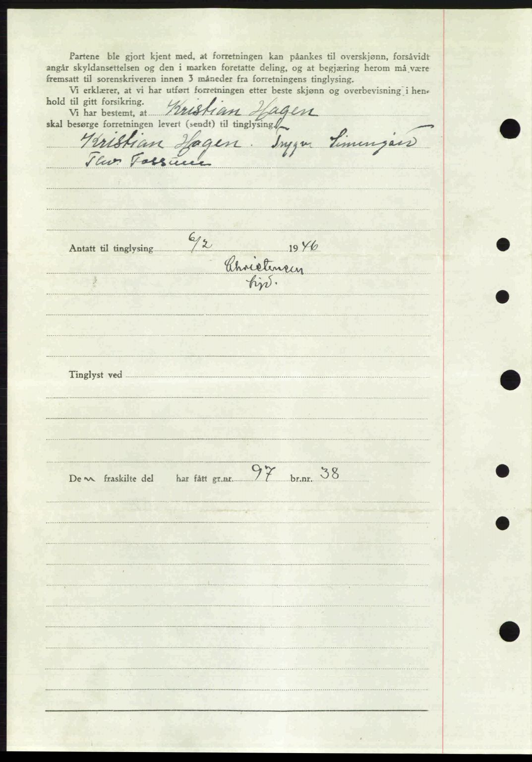 Sør-Gudbrandsdal tingrett, AV/SAH-TING-004/H/Hb/Hbd/L0015: Mortgage book no. A15, 1945-1946, Diary no: : 102/1946