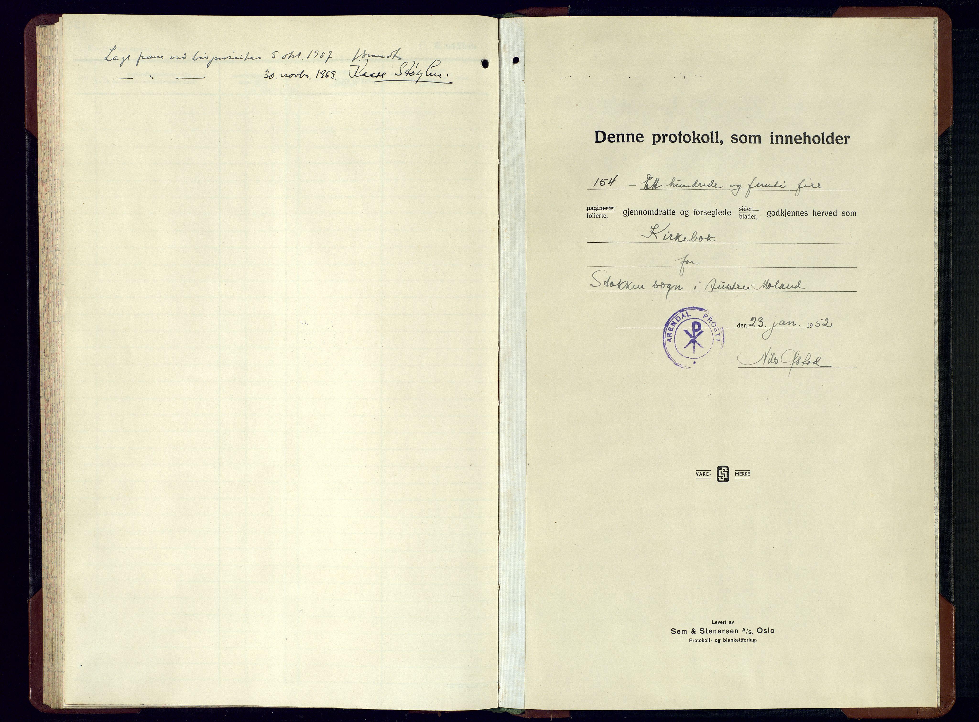 Austre Moland sokneprestkontor, SAK/1111-0001/F/Fb/Fbb/L0003: Parish register (copy) no. B-3, 1952-1966