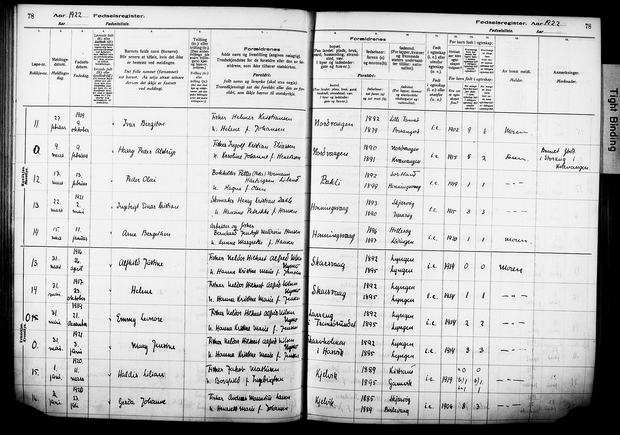 Kjelvik/Nordkapp sokneprestkontor, AV/SATØ-S-1350/I/Ia/L0015: Birth register no. 15, 1916-1930, p. 78