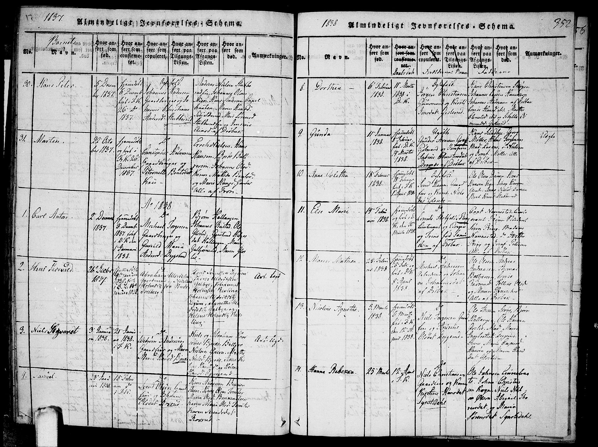 Drøbak prestekontor Kirkebøker, SAO/A-10142a/F/Fa/L0001: Parish register (official) no. I 1, 1816-1842, p. 352