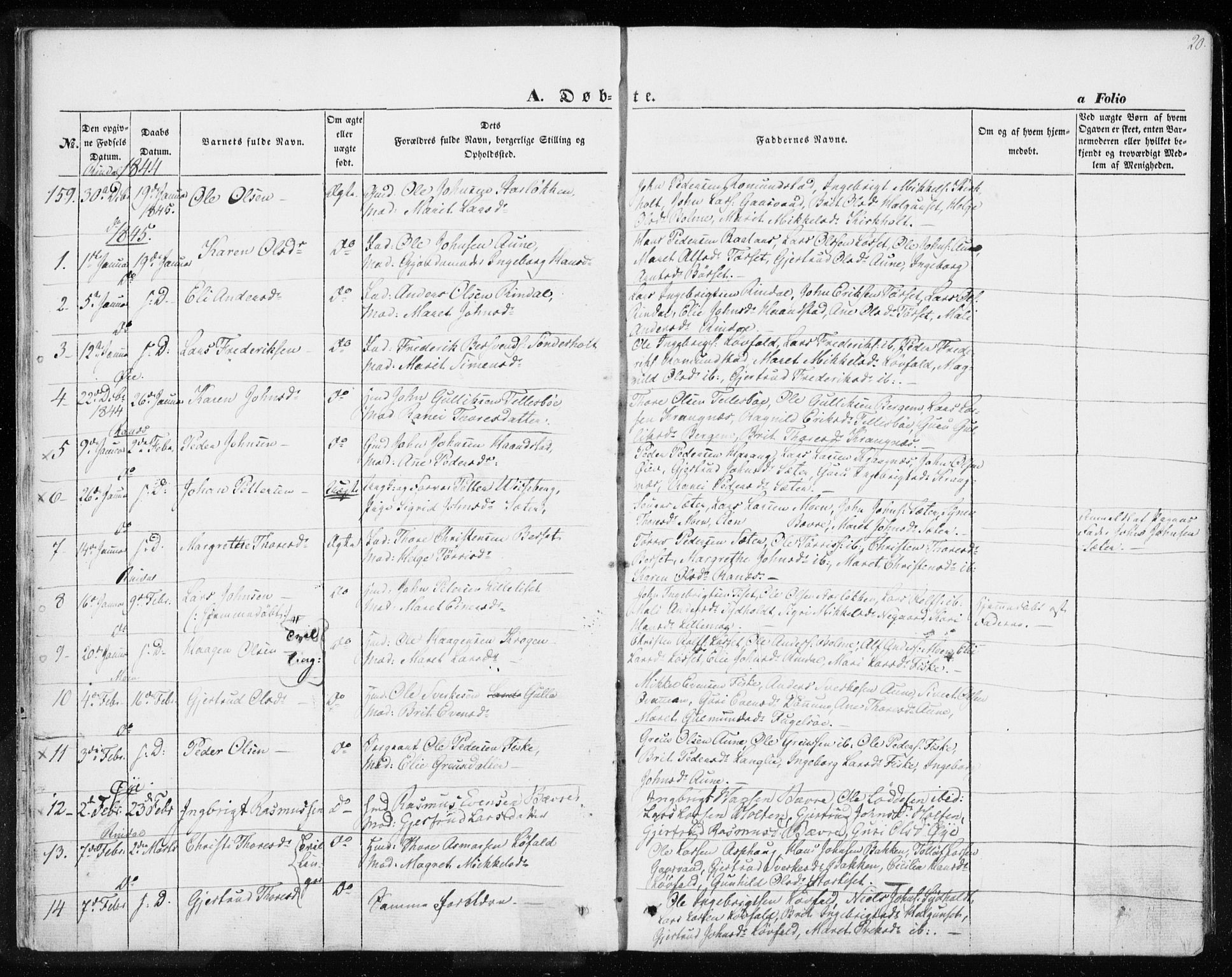 Ministerialprotokoller, klokkerbøker og fødselsregistre - Møre og Romsdal, SAT/A-1454/595/L1043: Parish register (official) no. 595A05, 1843-1851, p. 20