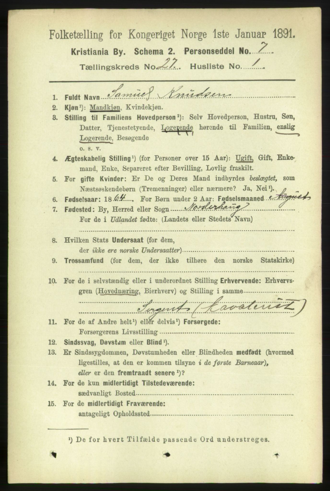 RA, 1891 census for 0301 Kristiania, 1891, p. 13705