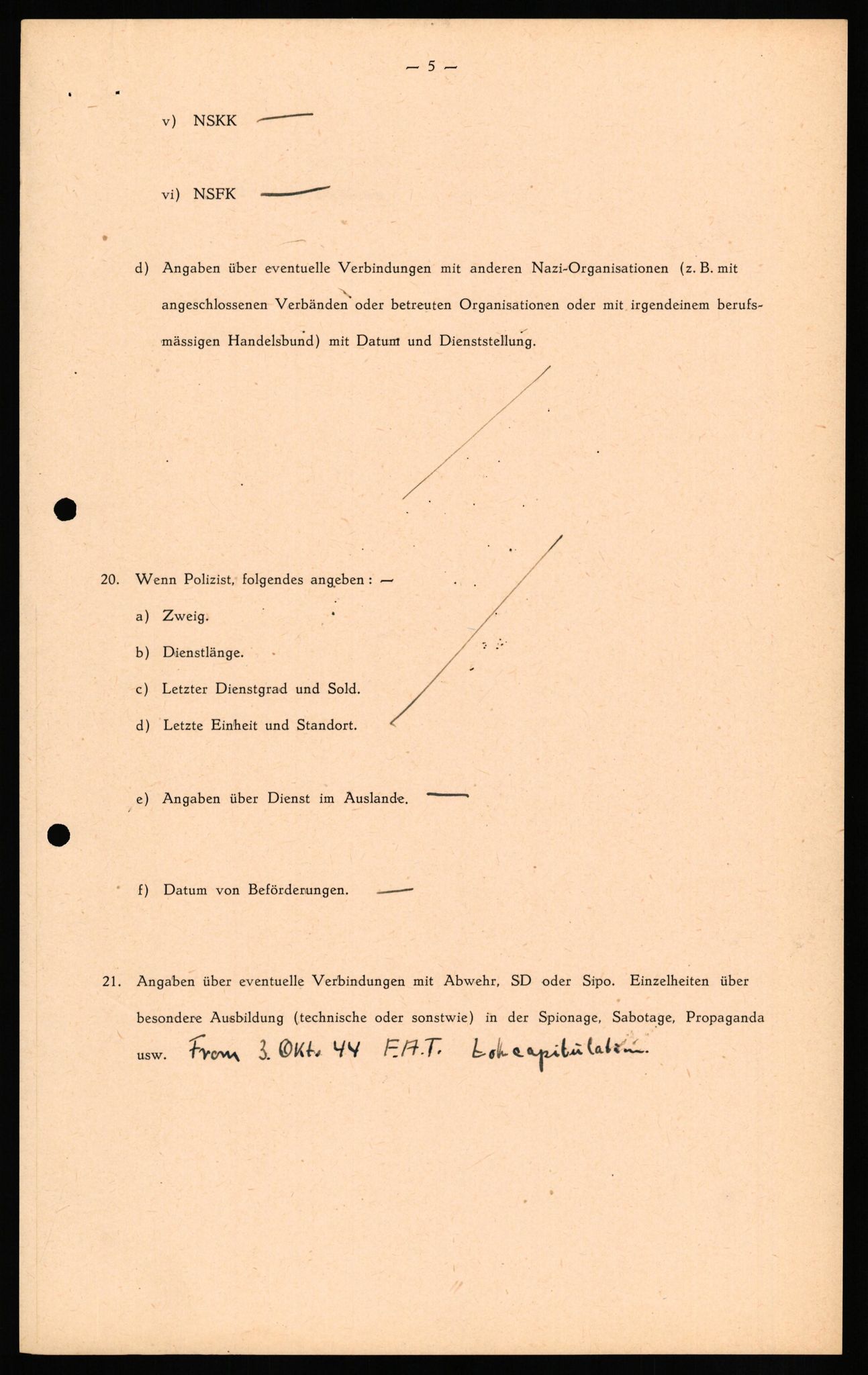 Forsvaret, Forsvarets overkommando II, RA/RAFA-3915/D/Db/L0028: CI Questionaires. Tyske okkupasjonsstyrker i Norge. Tyskere., 1945-1946, p. 206