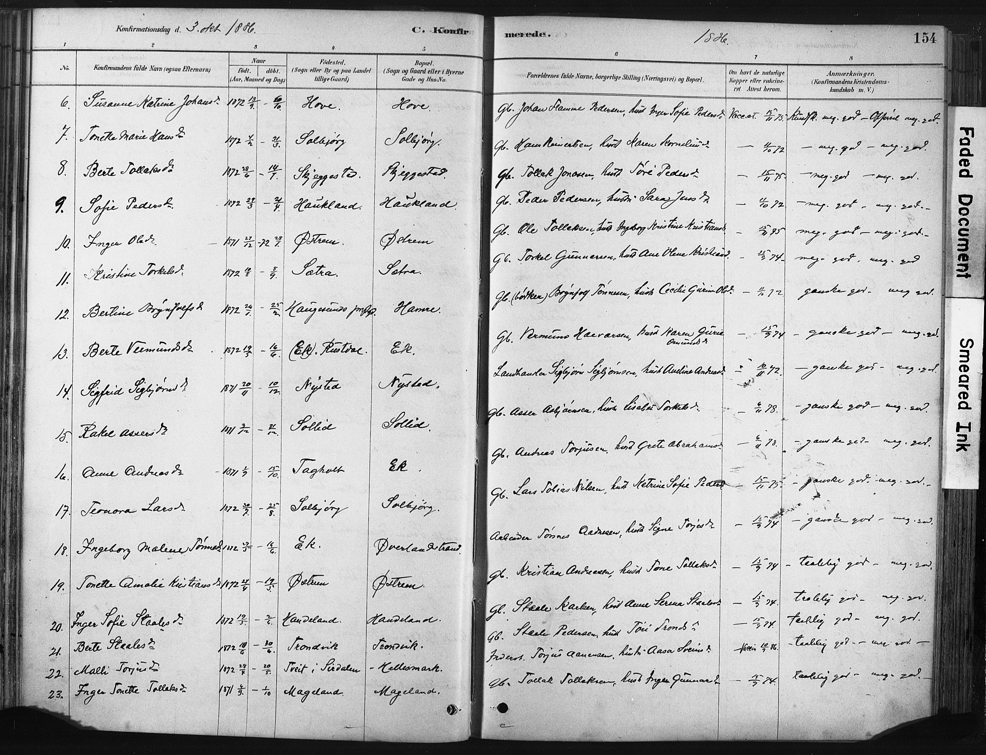 Lund sokneprestkontor, AV/SAST-A-101809/S06/L0011: Parish register (official) no. A 10, 1877-1904, p. 154