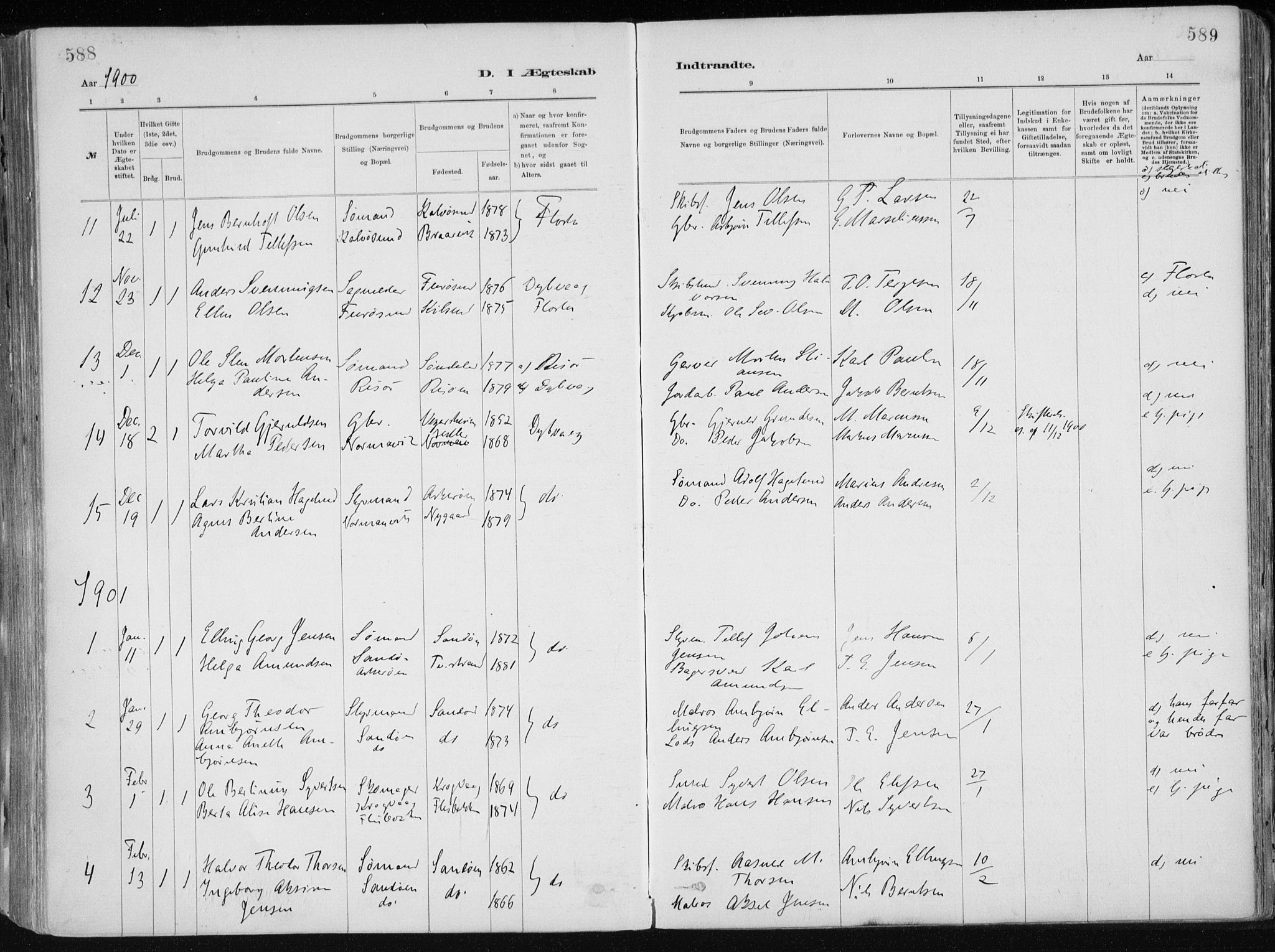 Dypvåg sokneprestkontor, SAK/1111-0007/F/Fa/Faa/L0008: Parish register (official) no. A 8, 1885-1906, p. 588-589