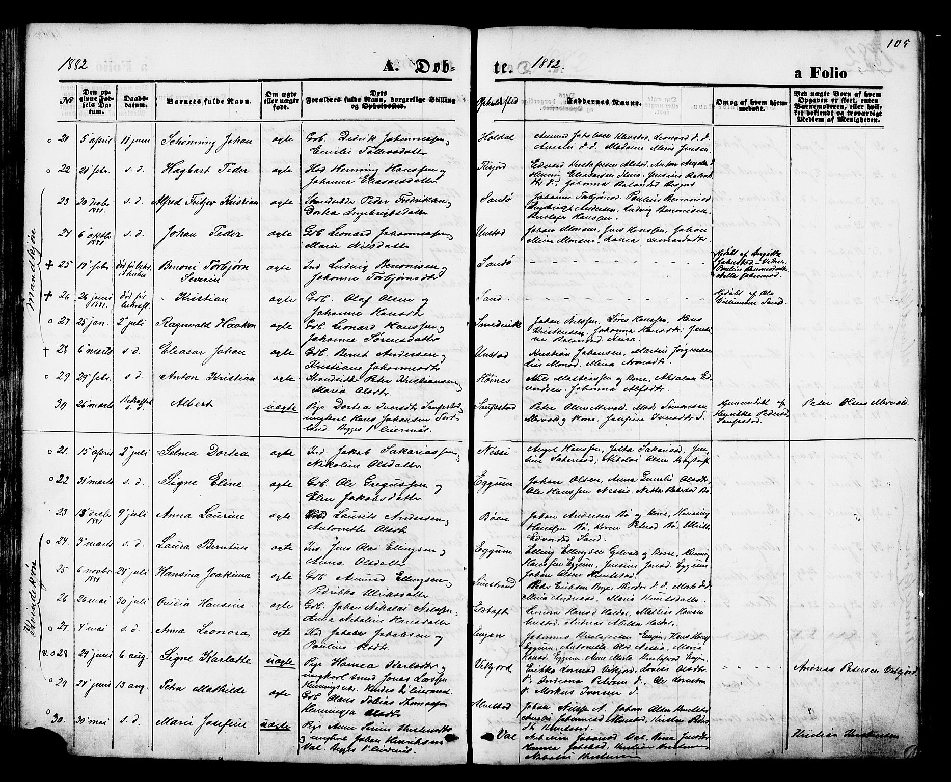 Ministerialprotokoller, klokkerbøker og fødselsregistre - Nordland, AV/SAT-A-1459/880/L1132: Parish register (official) no. 880A06, 1869-1887, p. 105