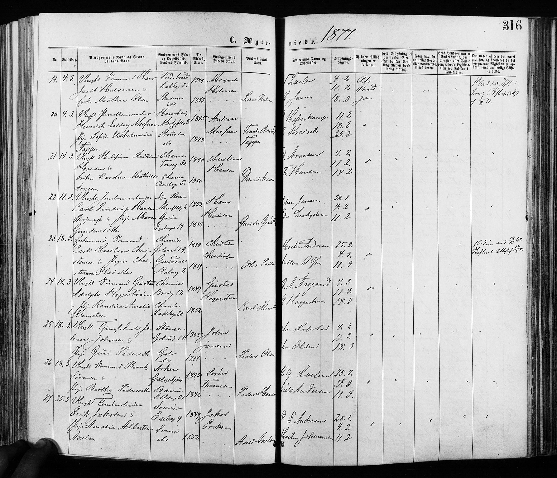 Grønland prestekontor Kirkebøker, AV/SAO-A-10848/F/Fa/L0005: Parish register (official) no. 5, 1869-1880, p. 316