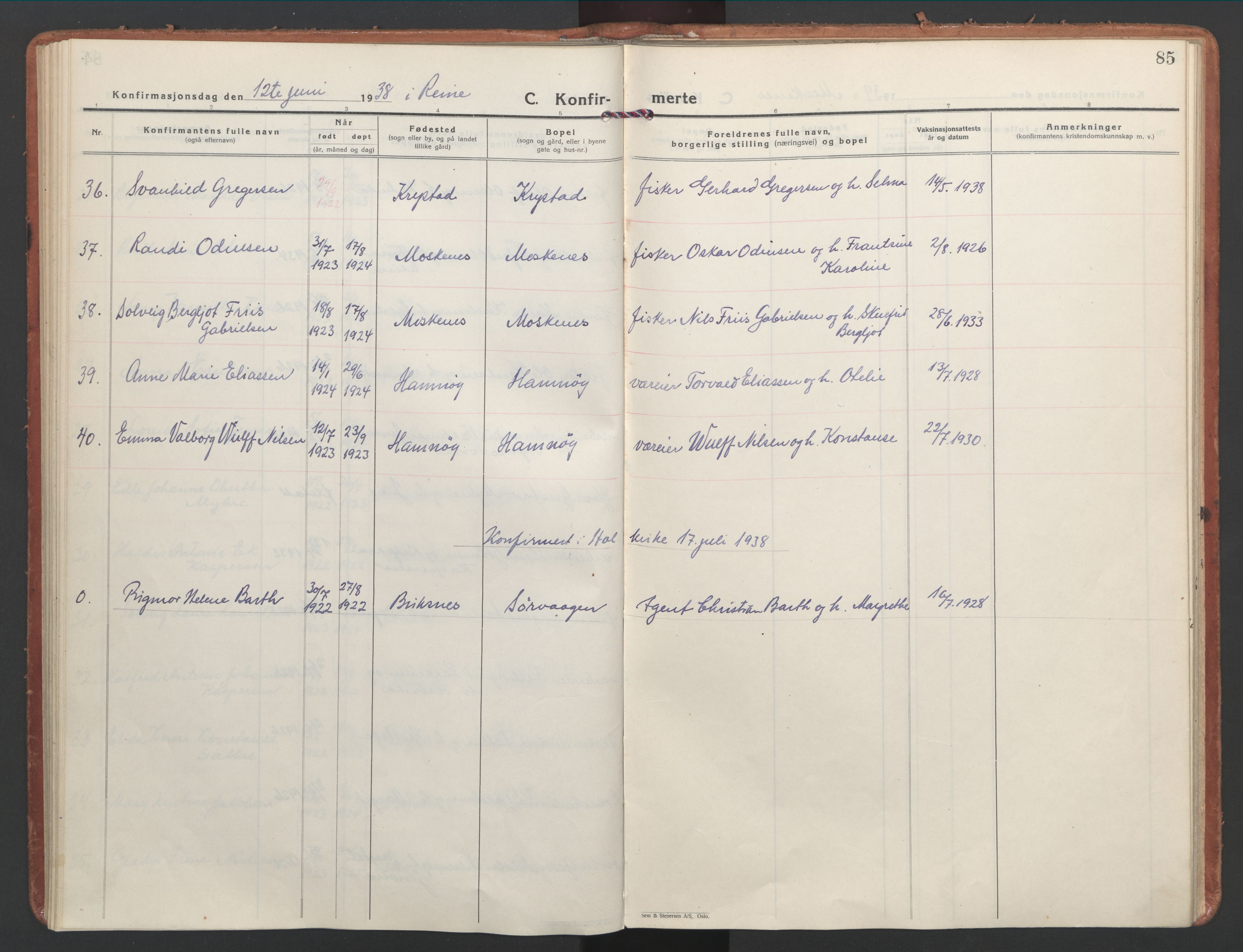 Ministerialprotokoller, klokkerbøker og fødselsregistre - Nordland, AV/SAT-A-1459/886/L1223: Parish register (official) no. 886A05, 1926-1938, p. 85