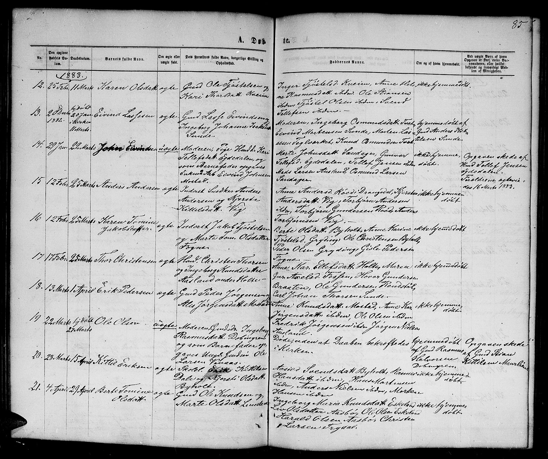 Gjerstad sokneprestkontor, AV/SAK-1111-0014/F/Fb/Fba/L0006: Parish register (copy) no. B 6, 1868-1890, p. 85