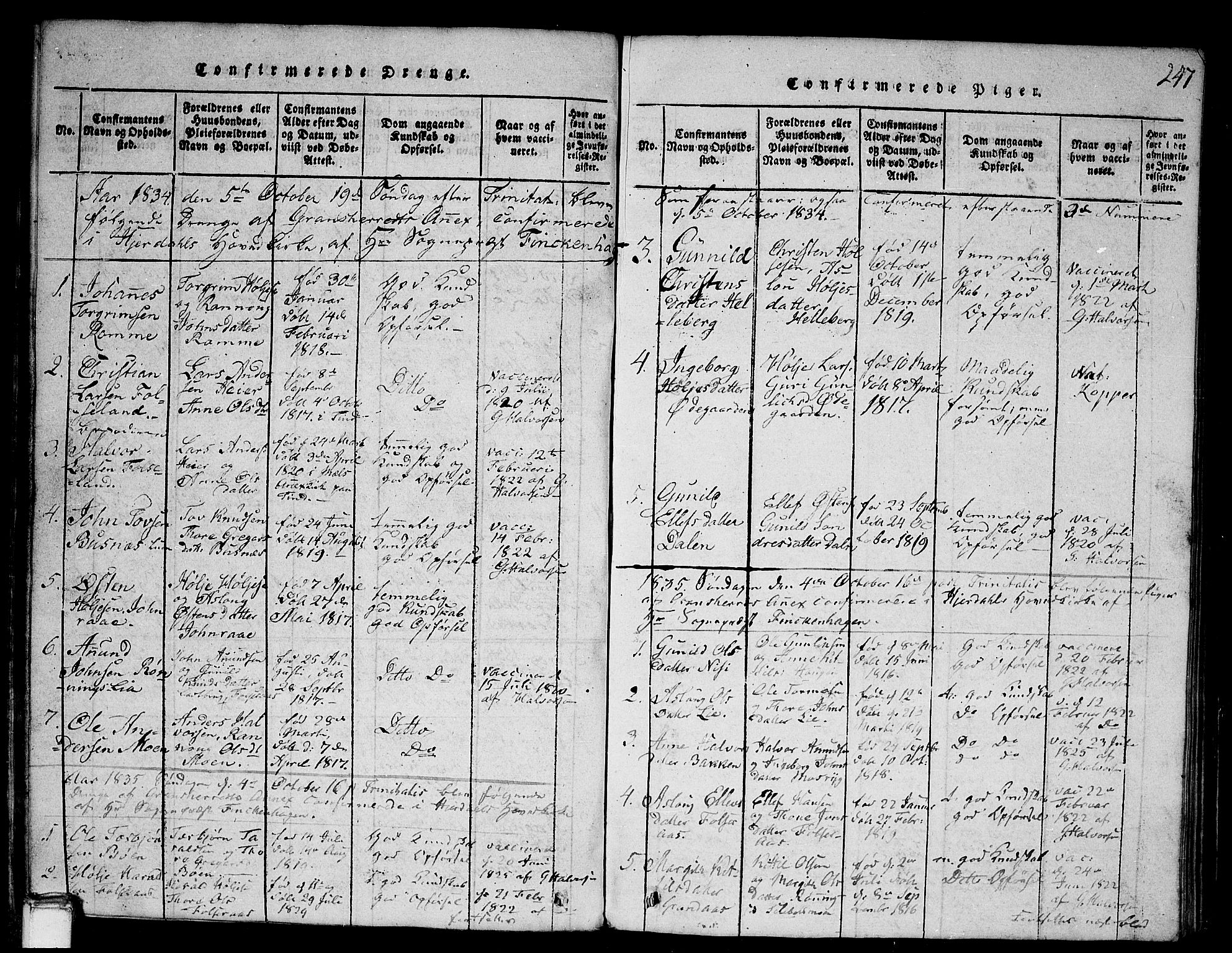 Gransherad kirkebøker, SAKO/A-267/G/Ga/L0001: Parish register (copy) no. I 1, 1815-1842, p. 247