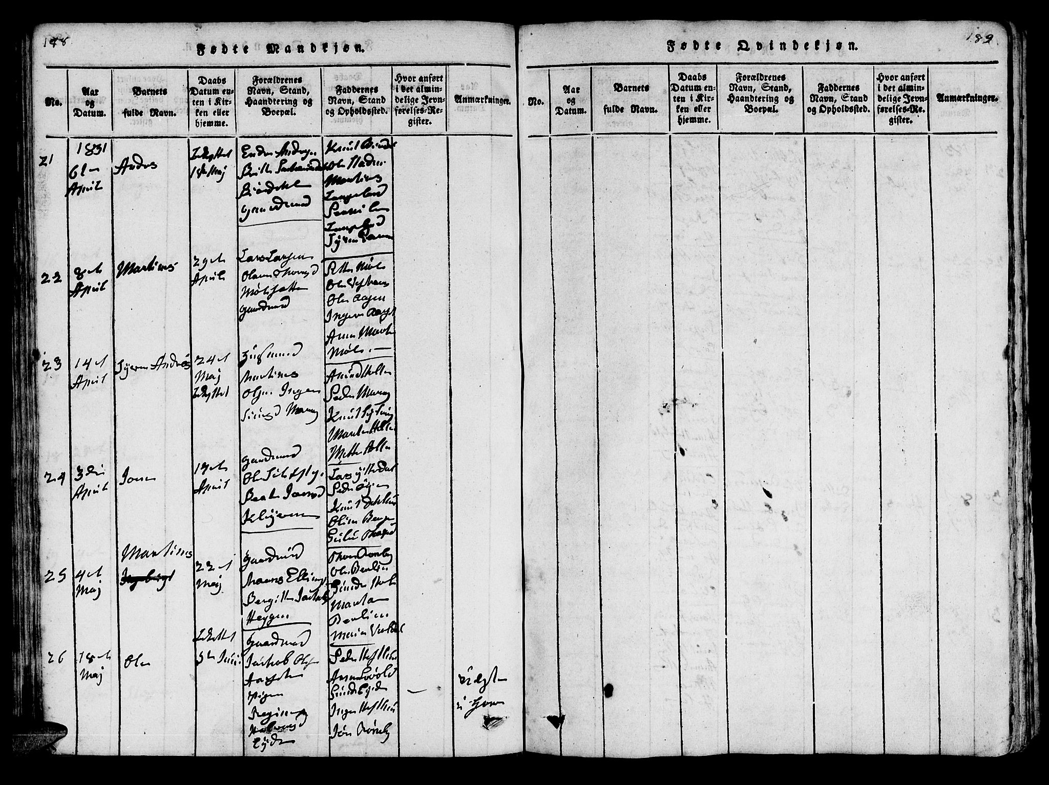 Ministerialprotokoller, klokkerbøker og fødselsregistre - Møre og Romsdal, SAT/A-1454/519/L0246: Parish register (official) no. 519A05, 1817-1834, p. 188-189