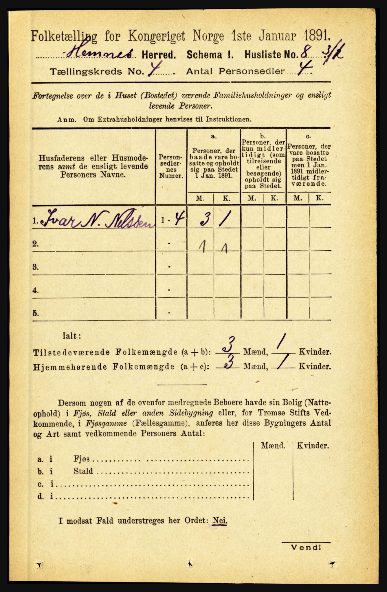 RA, 1891 census for 1832 Hemnes, 1891, p. 2208