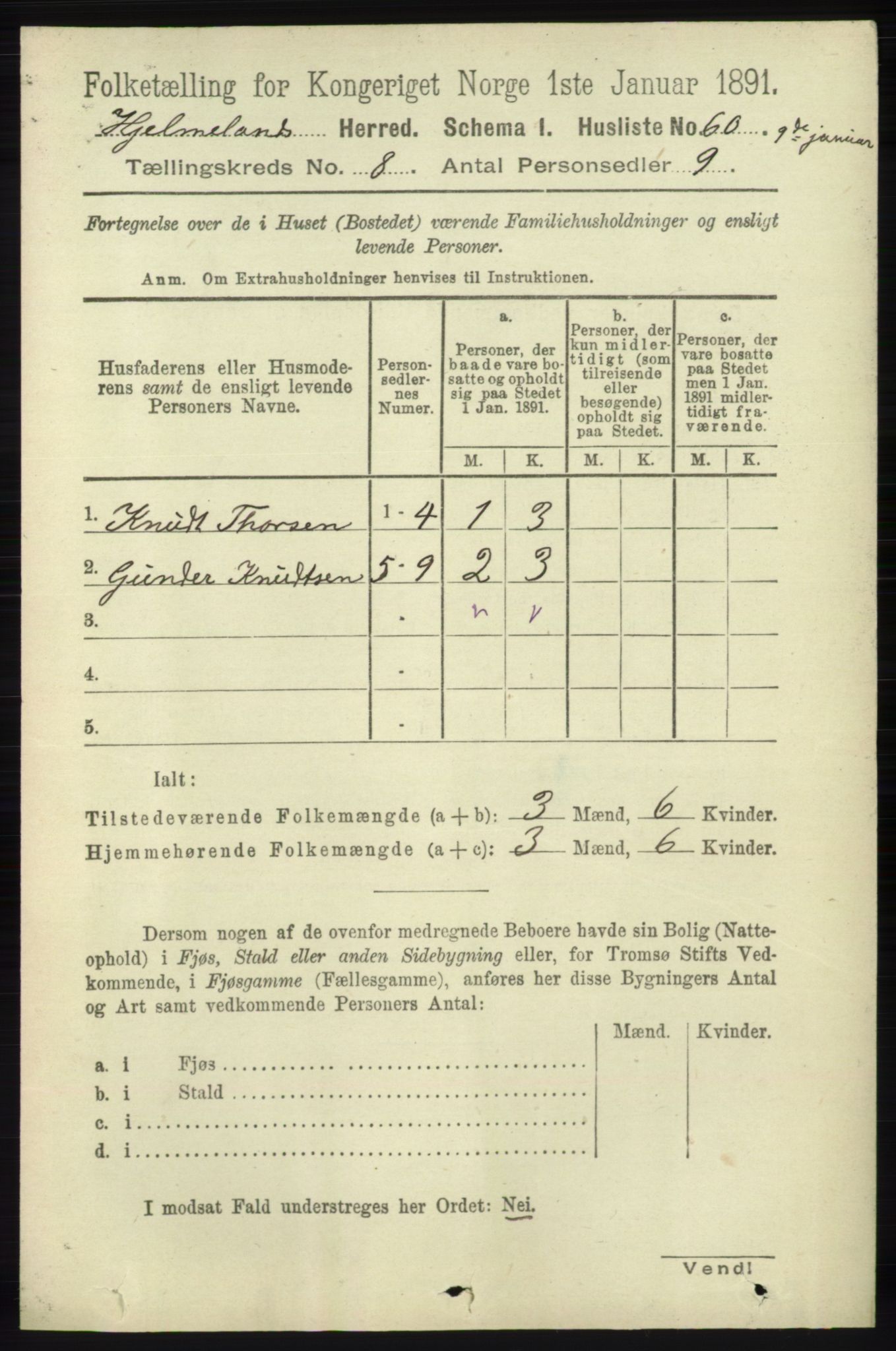 RA, 1891 census for 1133 Hjelmeland, 1891, p. 2470