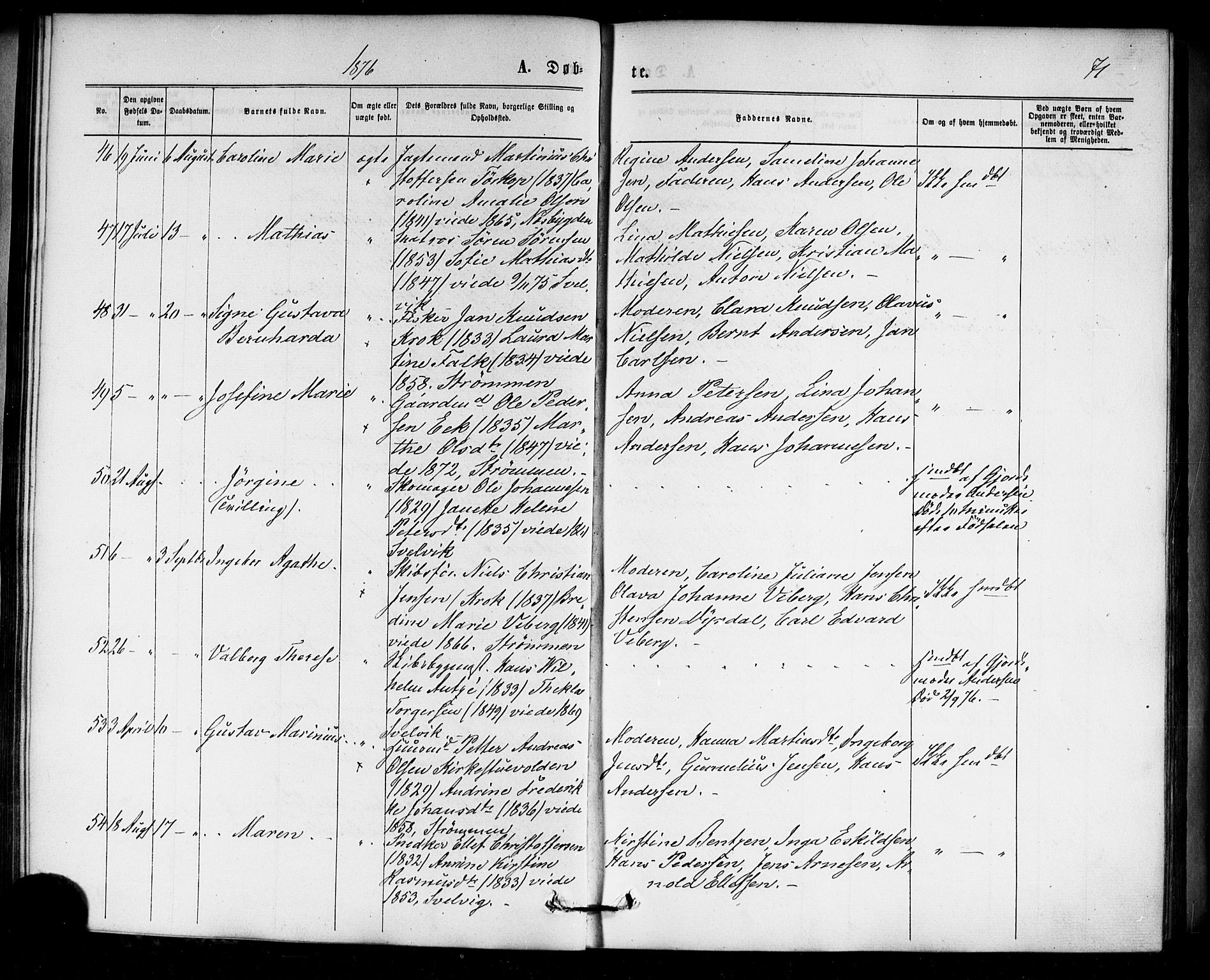 Strømm kirkebøker, AV/SAKO-A-322/F/Fa/L0002: Parish register (official) no. I 2, 1870-1877, p. 71