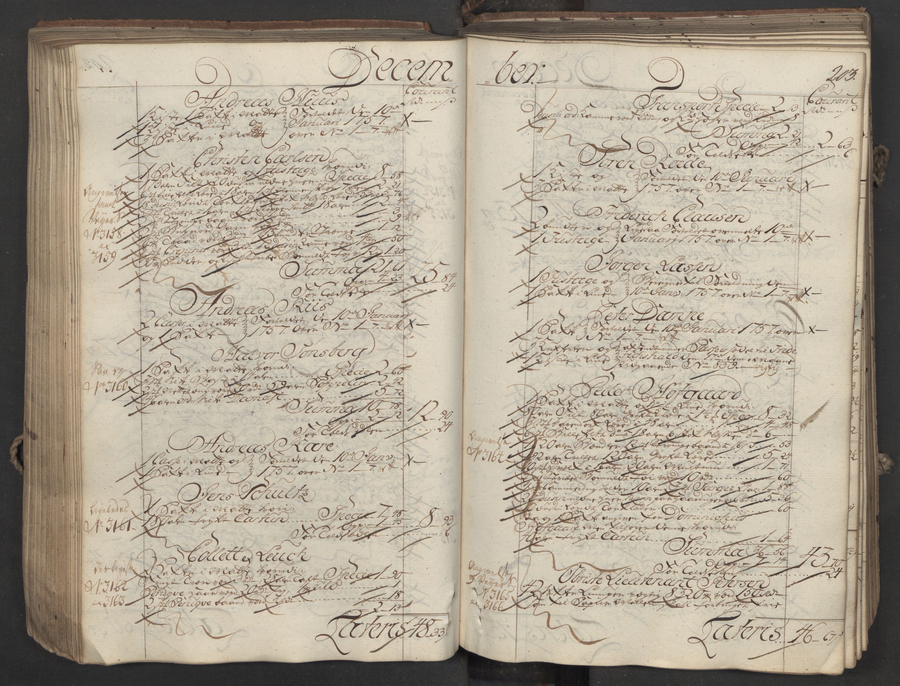 Generaltollkammeret, tollregnskaper, AV/RA-EA-5490/R06/L0037/0001: Tollregnskaper Kristiania / Inngående hovedtollbok, 1756, p. 202b-203a
