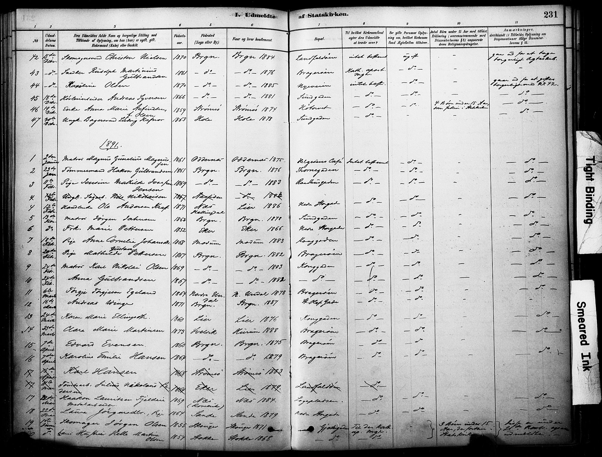 Bragernes kirkebøker, AV/SAKO-A-6/F/Fc/L0005: Parish register (official) no. III 5, 1878-1890, p. 231