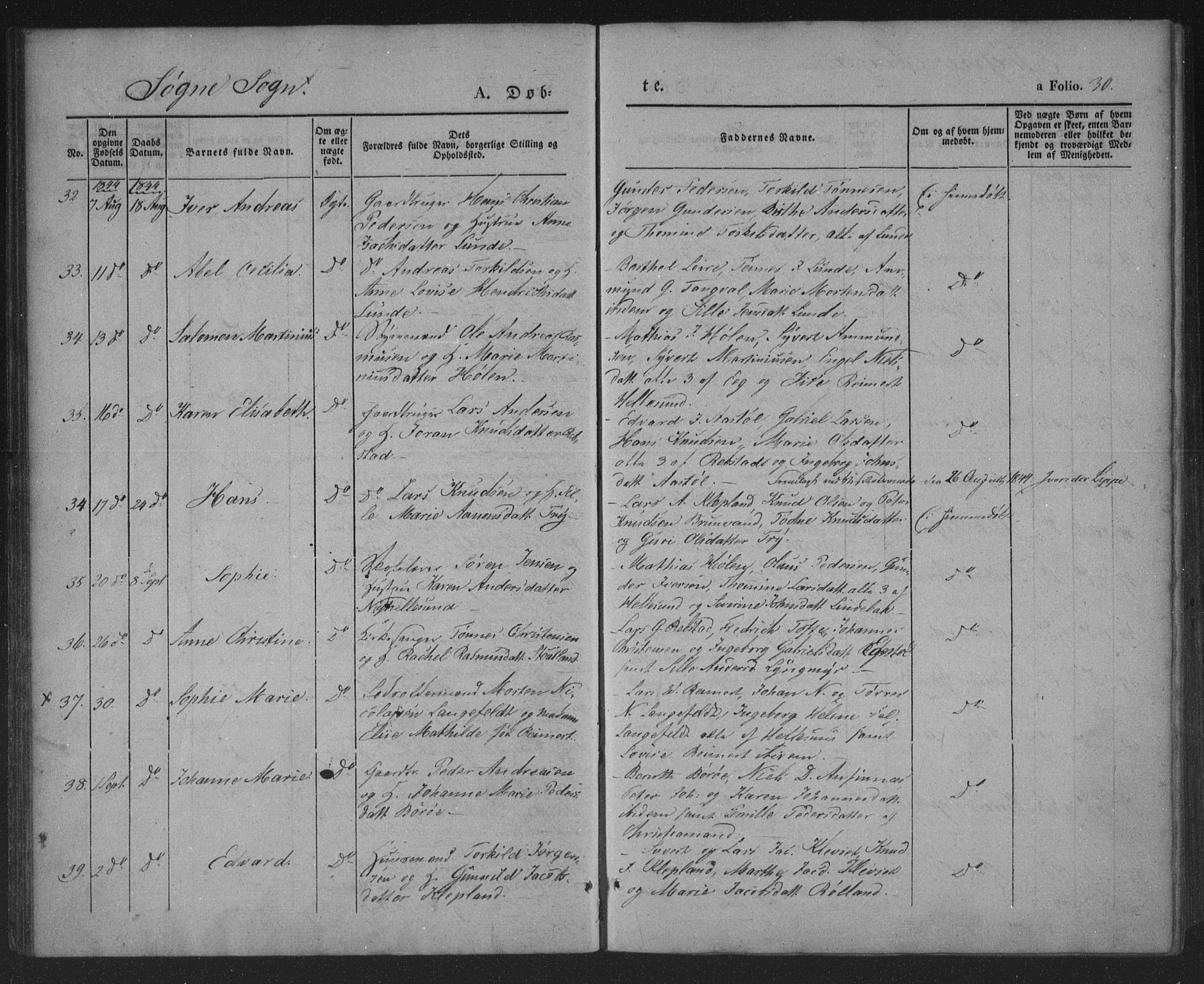 Søgne sokneprestkontor, AV/SAK-1111-0037/F/Fa/Fab/L0009: Parish register (official) no. A 9, 1838-1853, p. 30