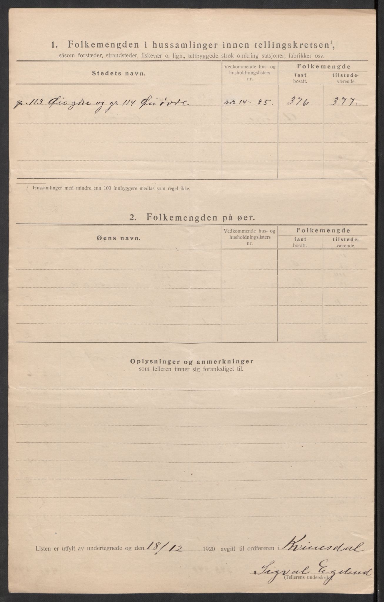 SAK, 1920 census for Kvinesdal, 1920, p. 23