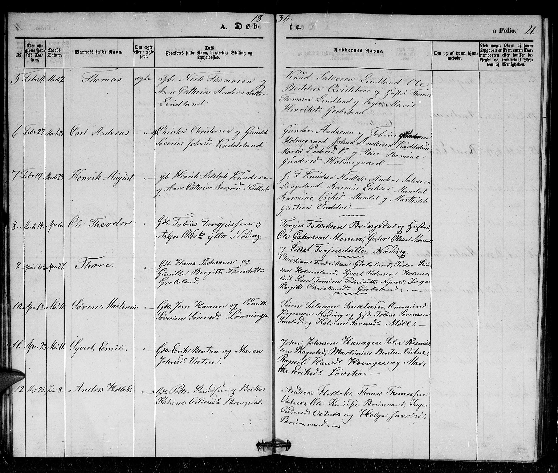 Holum sokneprestkontor, AV/SAK-1111-0022/F/Fb/Fba/L0003: Parish register (copy) no. B 3, 1850-1866, p. 21