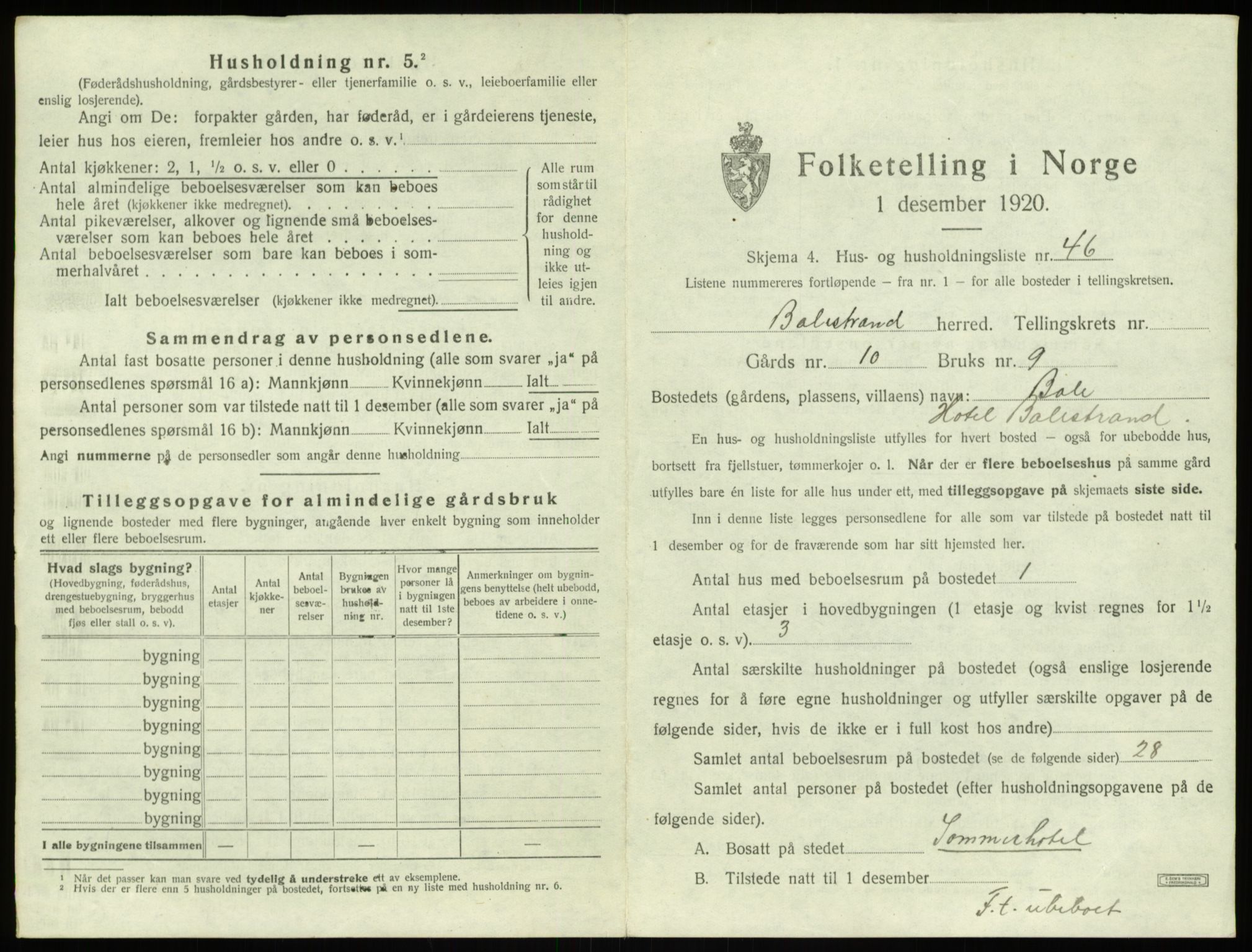 SAB, 1920 census for Balestrand, 1920, p. 562