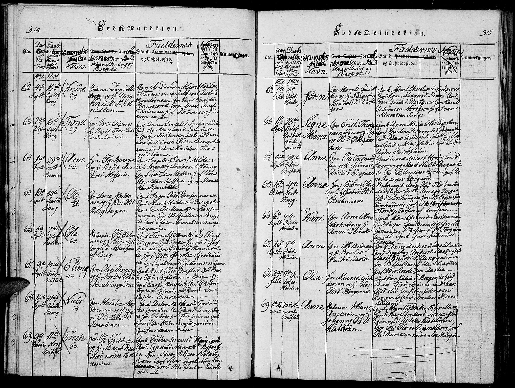 Sør-Aurdal prestekontor, SAH/PREST-128/H/Ha/Haa/L0003: Parish register (official) no. 3, 1825-1840, p. 314-315