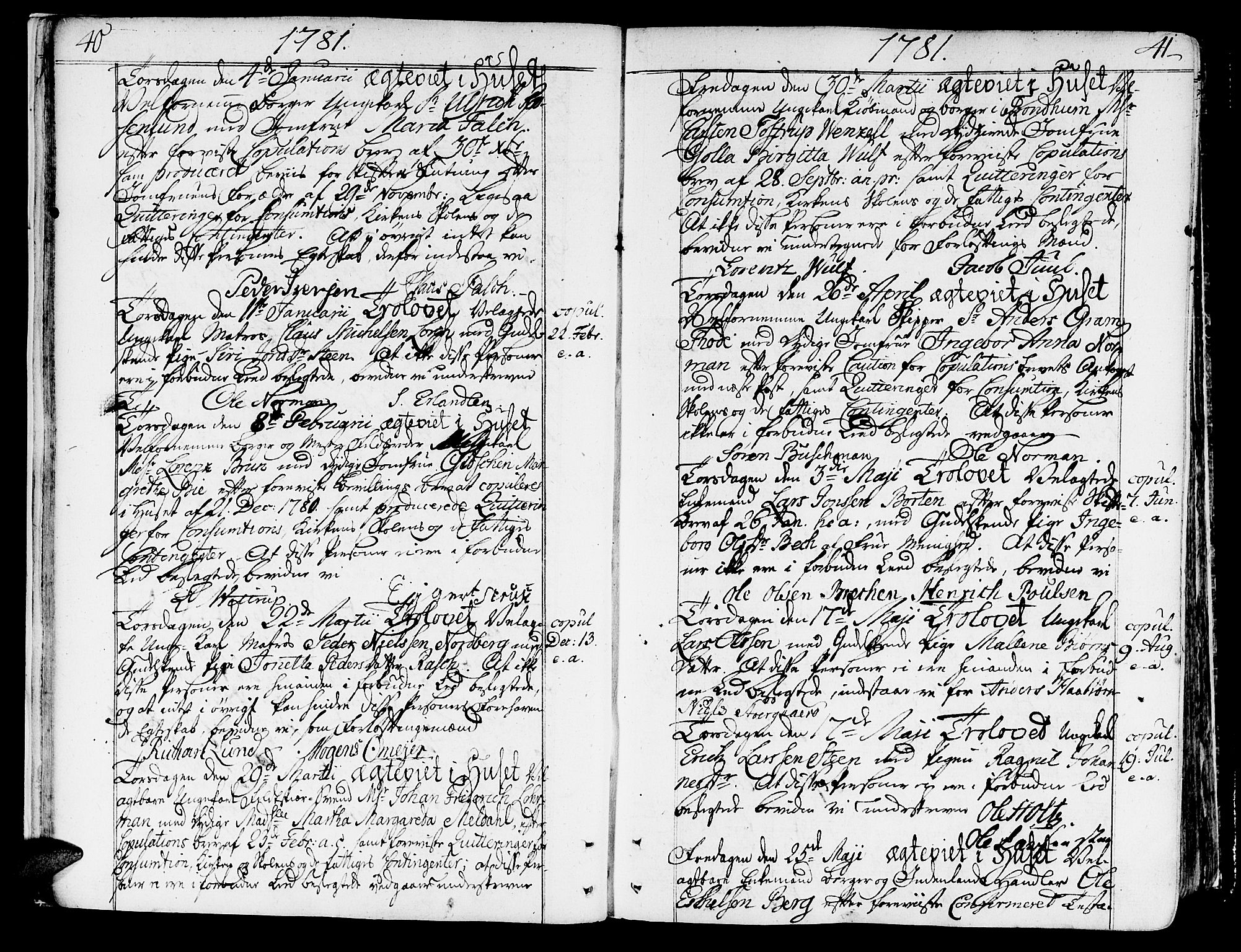 Ministerialprotokoller, klokkerbøker og fødselsregistre - Sør-Trøndelag, AV/SAT-A-1456/602/L0105: Parish register (official) no. 602A03, 1774-1814, p. 40-41