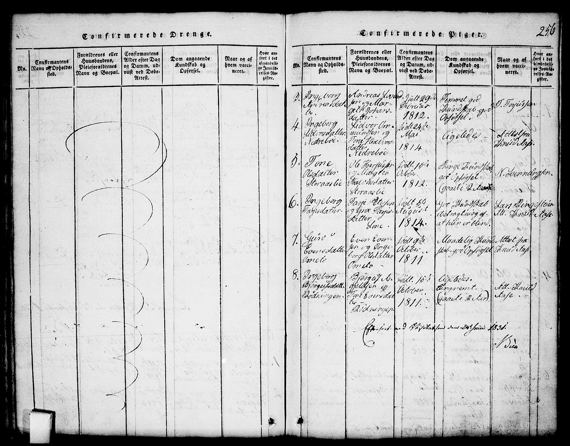 Mo kirkebøker, SAKO/A-286/G/Gb/L0001: Parish register (copy) no. II 1, 1814-1843, p. 256