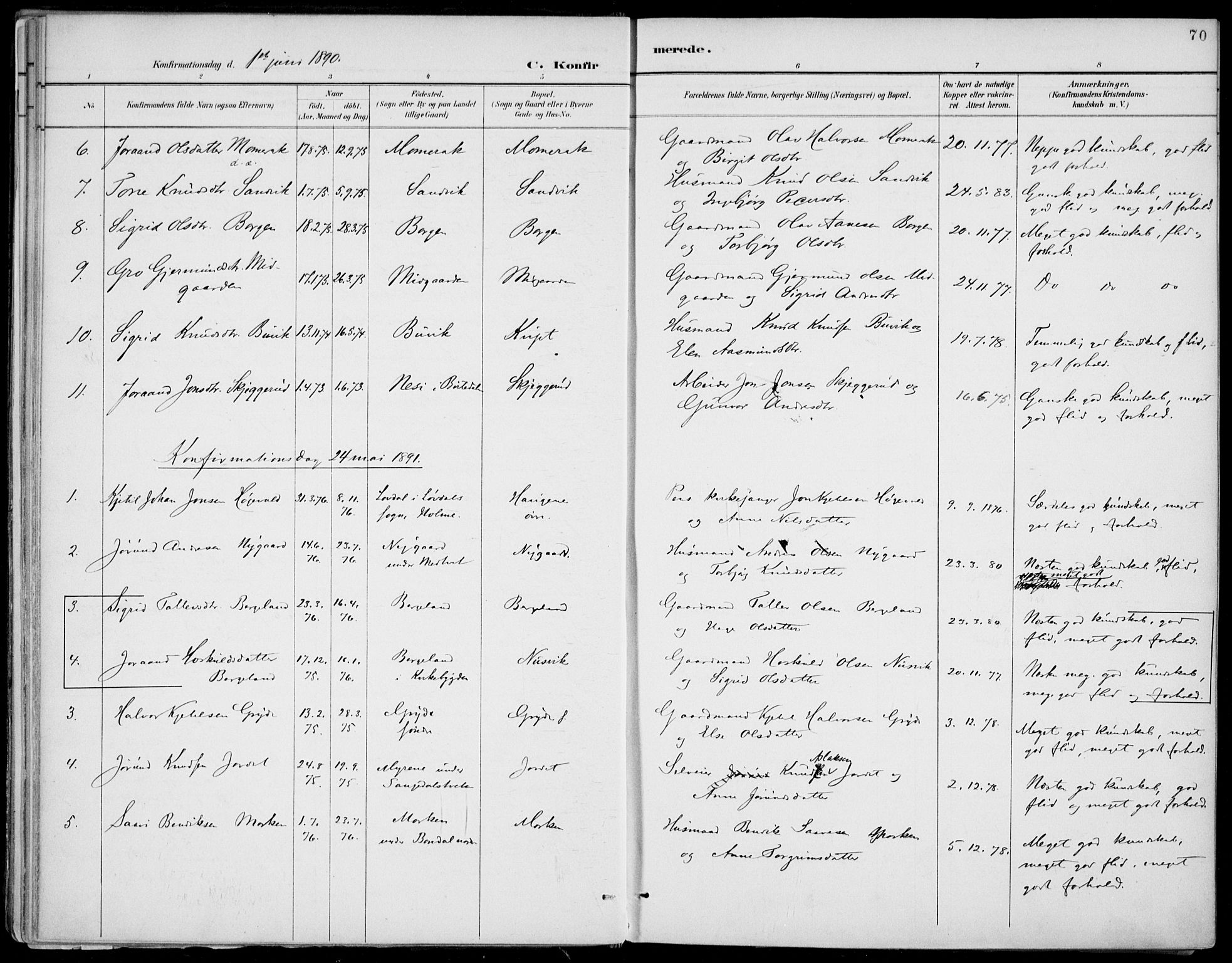 Fyresdal kirkebøker, SAKO/A-263/F/Fa/L0007: Parish register (official) no. I 7, 1887-1914, p. 70