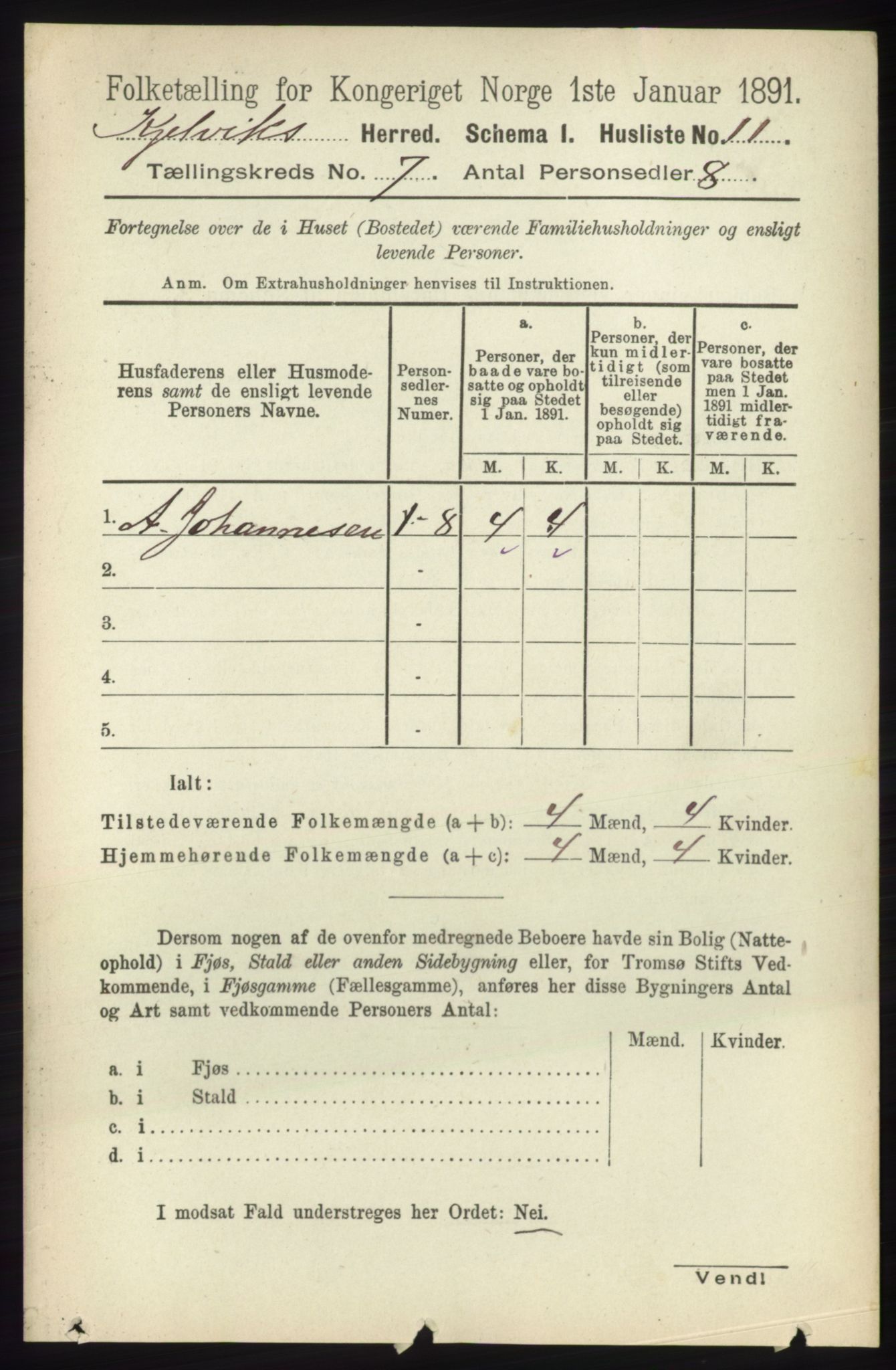 RA, 1891 census for 2019 Kjelvik, 1891, p. 856