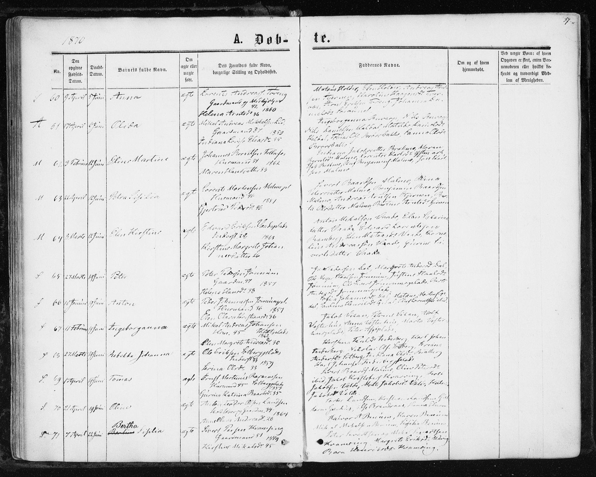 Ministerialprotokoller, klokkerbøker og fødselsregistre - Nord-Trøndelag, AV/SAT-A-1458/741/L0394: Parish register (official) no. 741A08, 1864-1877, p. 57