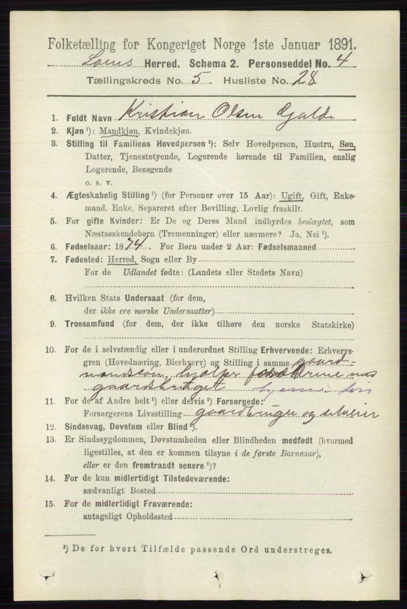 RA, 1891 census for 0514 Lom, 1891, p. 2020