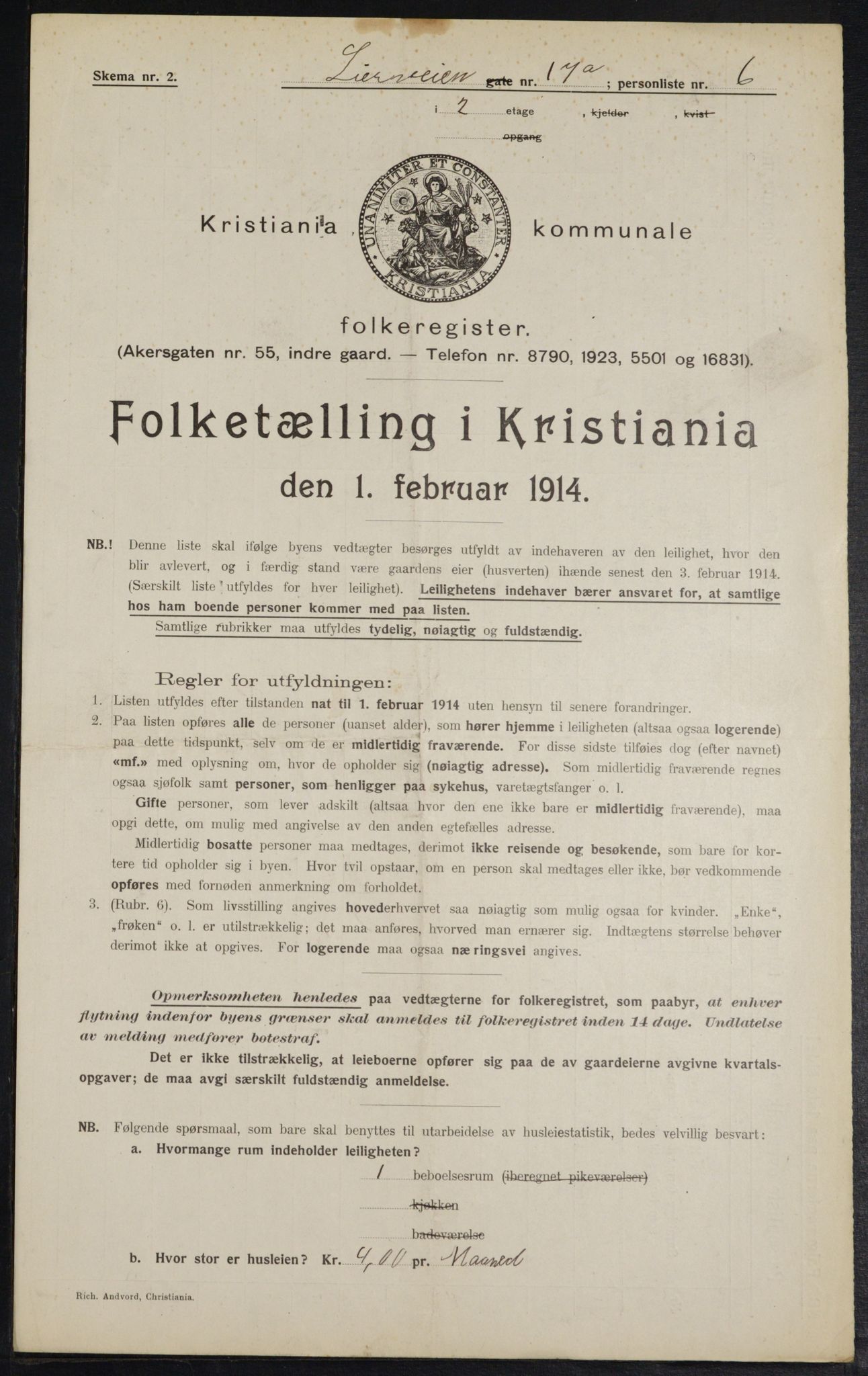 OBA, Municipal Census 1914 for Kristiania, 1914, p. 57446
