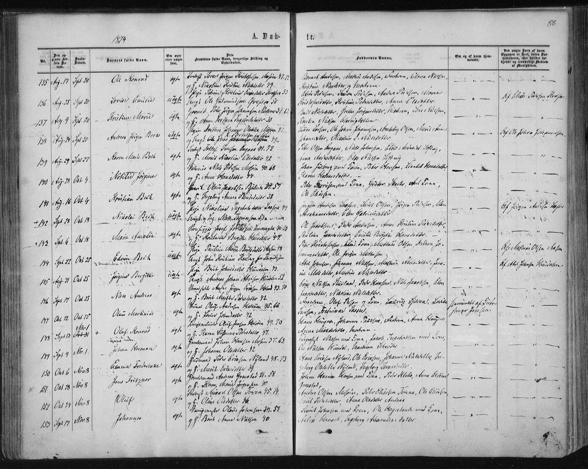 Ministerialprotokoller, klokkerbøker og fødselsregistre - Nordland, SAT/A-1459/820/L0294: Parish register (official) no. 820A15, 1866-1879, p. 88