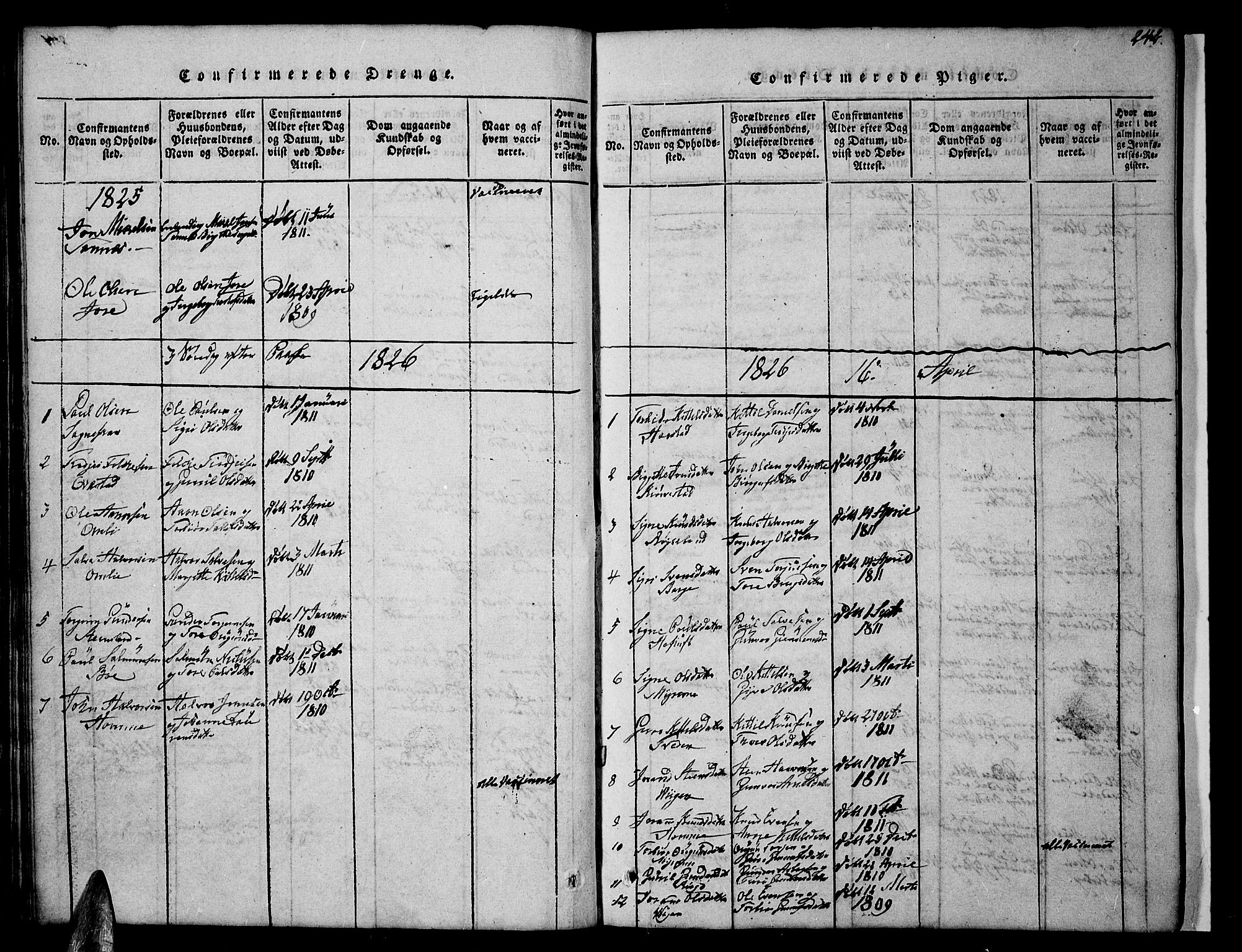 Valle sokneprestkontor, AV/SAK-1111-0044/F/Fb/Fbc/L0001: Parish register (copy) no. B 1 /1, 1816-1829, p. 242