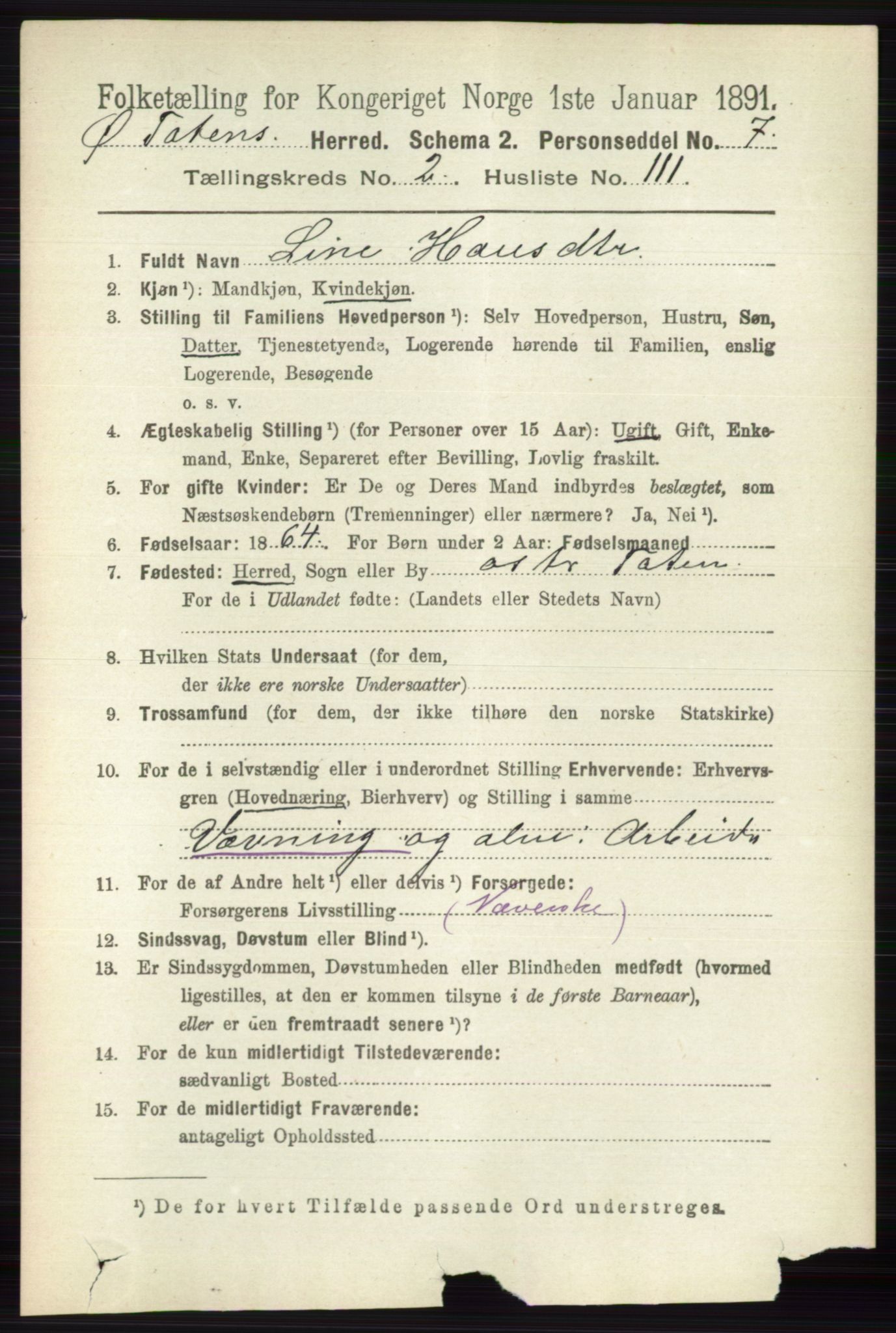 RA, 1891 census for 0528 Østre Toten, 1891, p. 1422