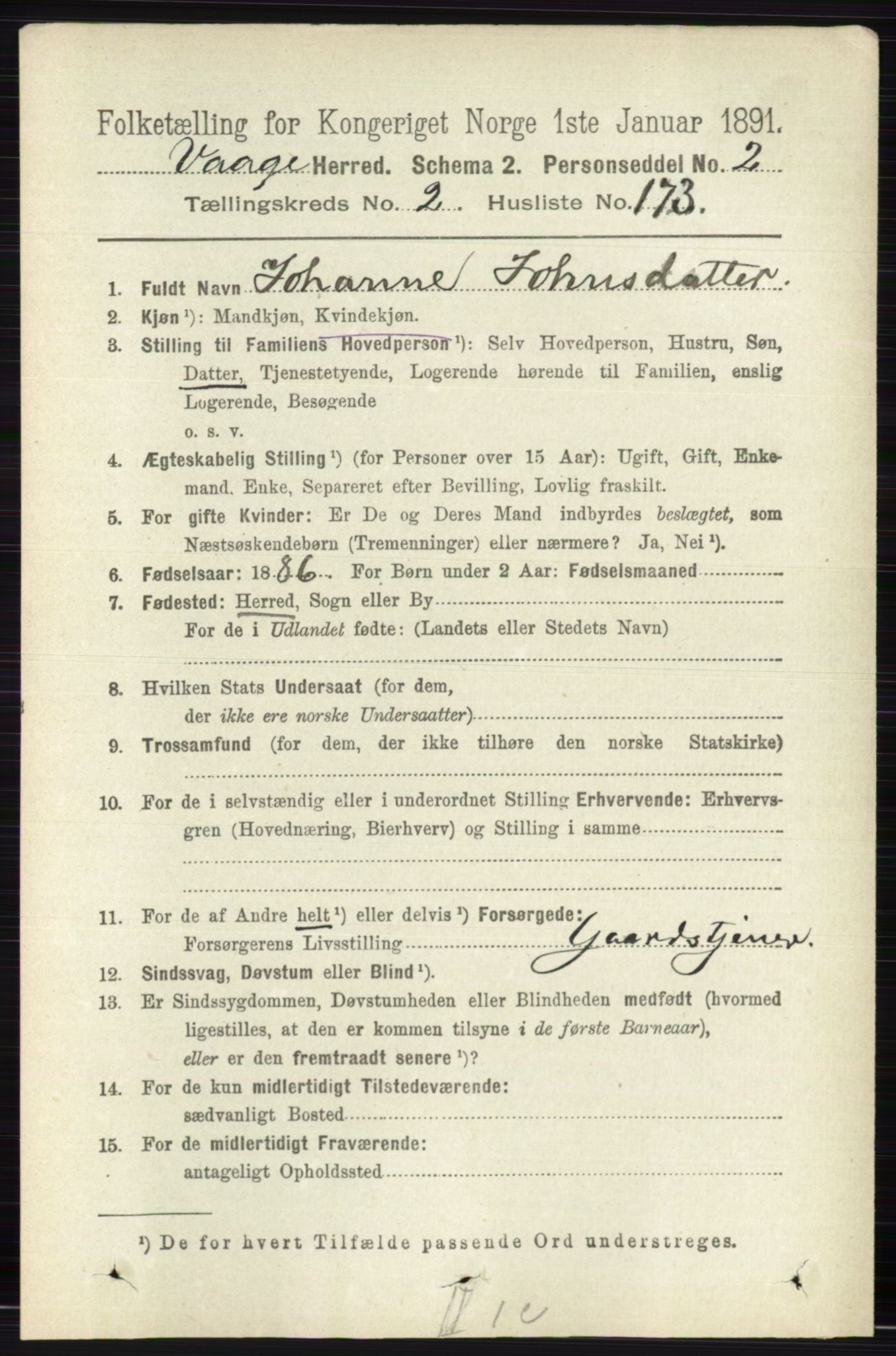 RA, 1891 census for 0515 Vågå, 1891, p. 2170