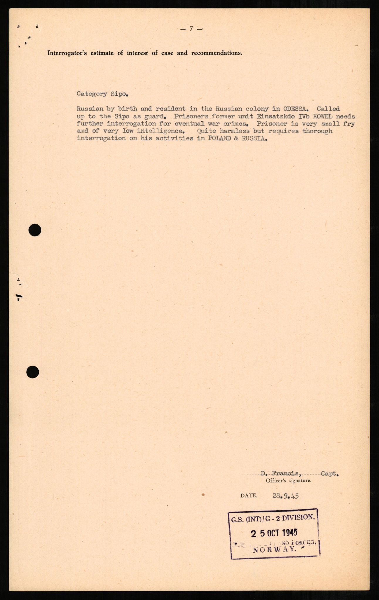 Forsvaret, Forsvarets overkommando II, AV/RA-RAFA-3915/D/Db/L0001: CI Questionaires. Tyske okkupasjonsstyrker i Norge. Tyskere., 1945-1946, p. 141