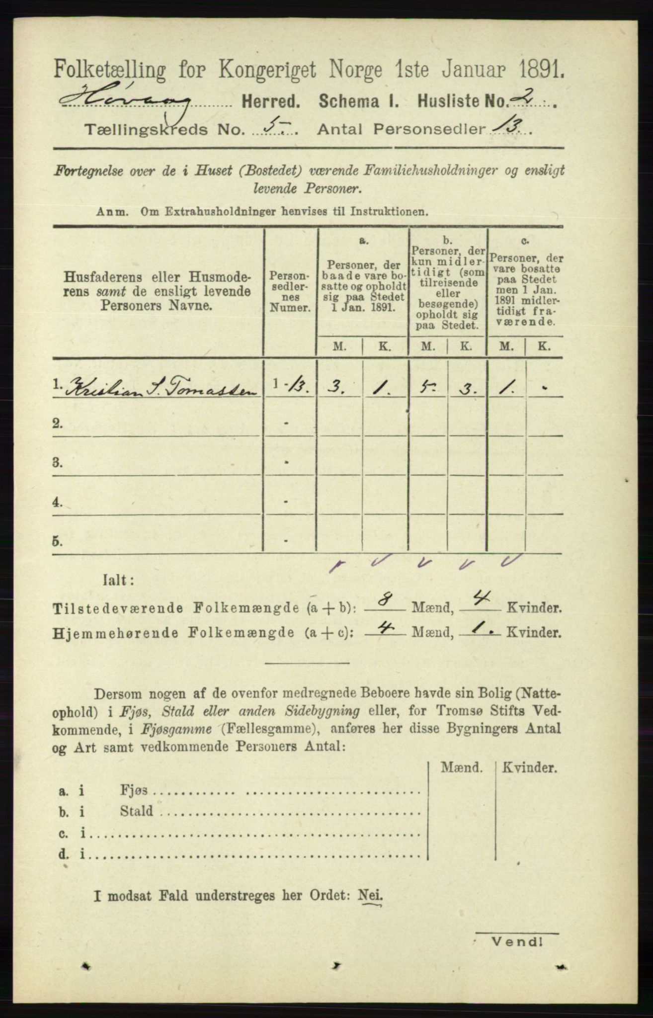 RA, 1891 census for 0927 Høvåg, 1891, p. 1787