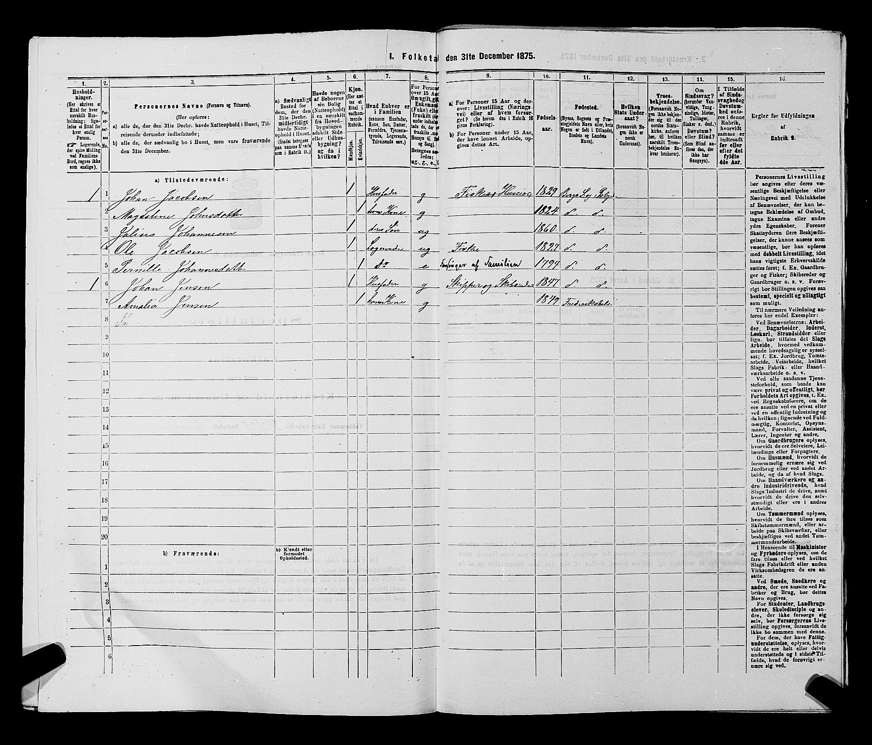 RA, 1875 census for 0116P Berg, 1875, p. 412
