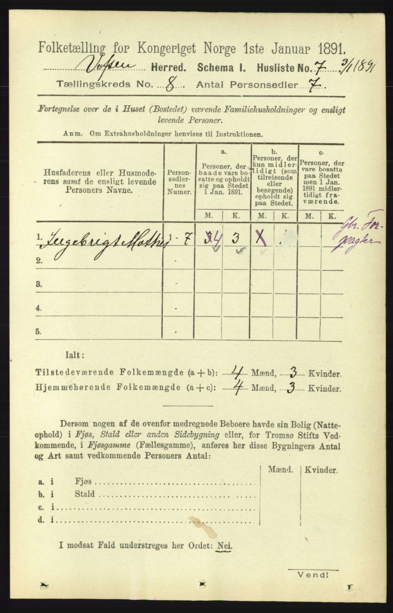 RA, 1891 census for 1824 Vefsn, 1891, p. 4192