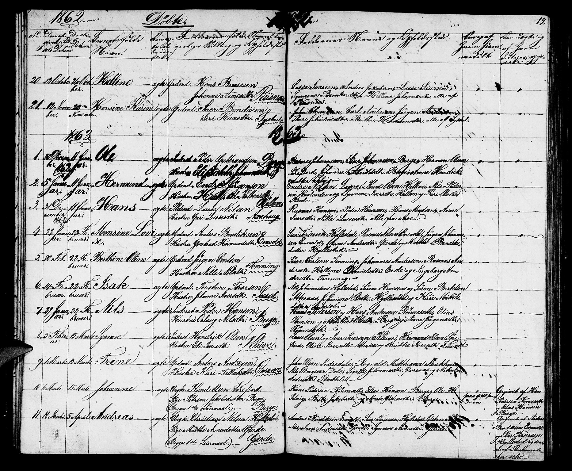 Hyllestad sokneprestembete, SAB/A-80401: Parish register (copy) no. A 1, 1853-1875, p. 19