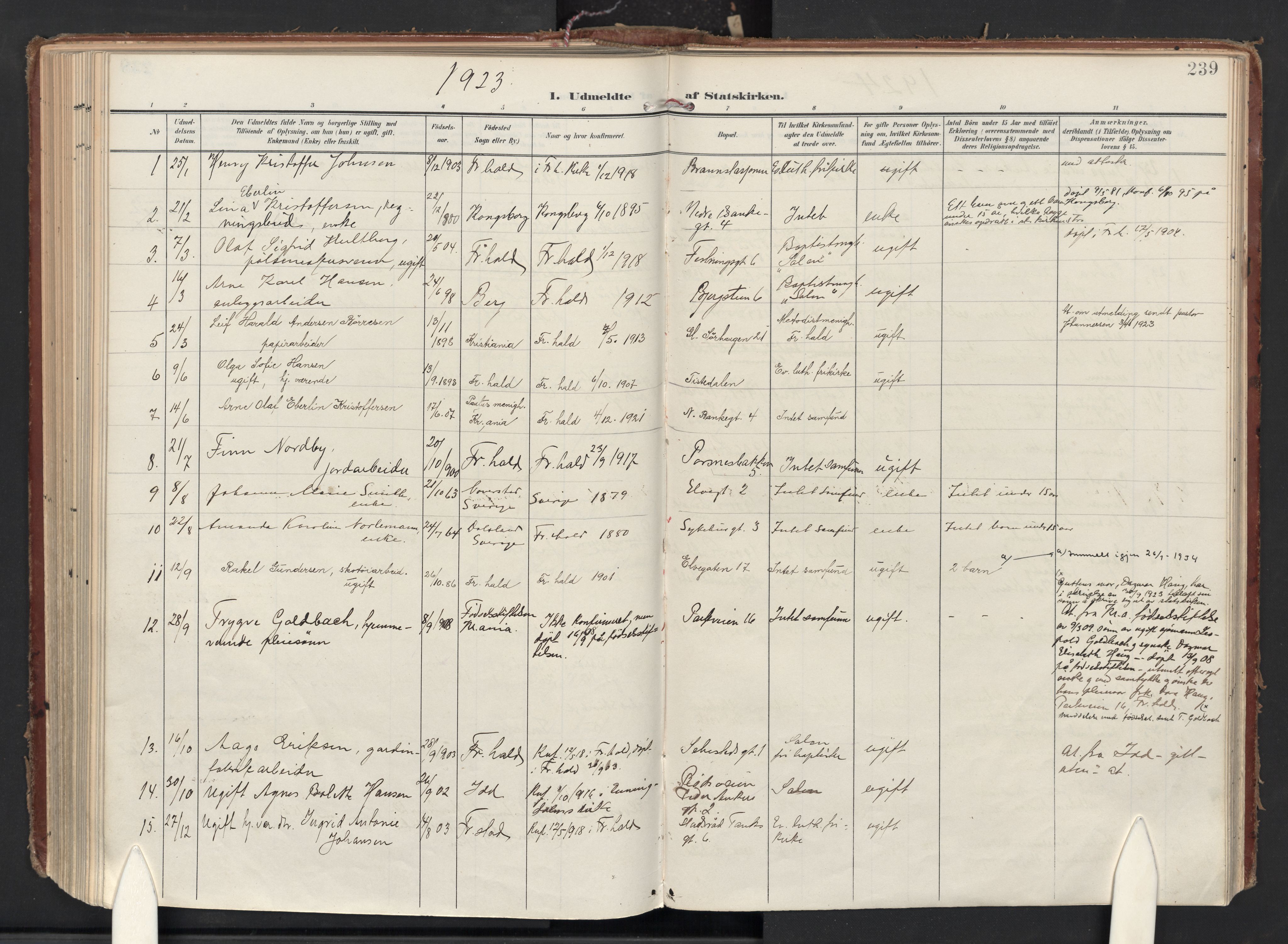 Halden prestekontor Kirkebøker, AV/SAO-A-10909/F/Fa/L0016: Parish register (official) no. I 16, 1907-1925, p. 239