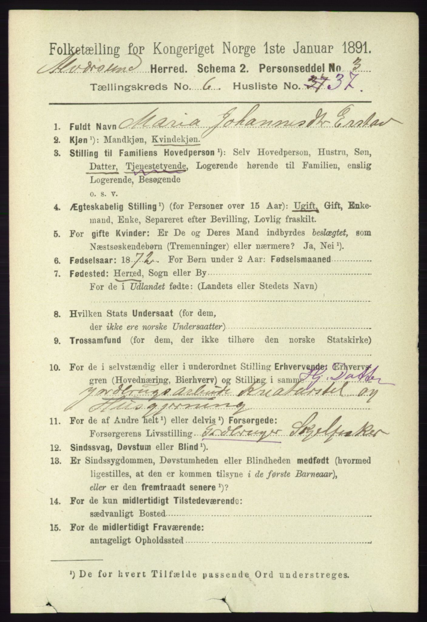 RA, 1891 census for 1257 Alversund, 1891, p. 2357